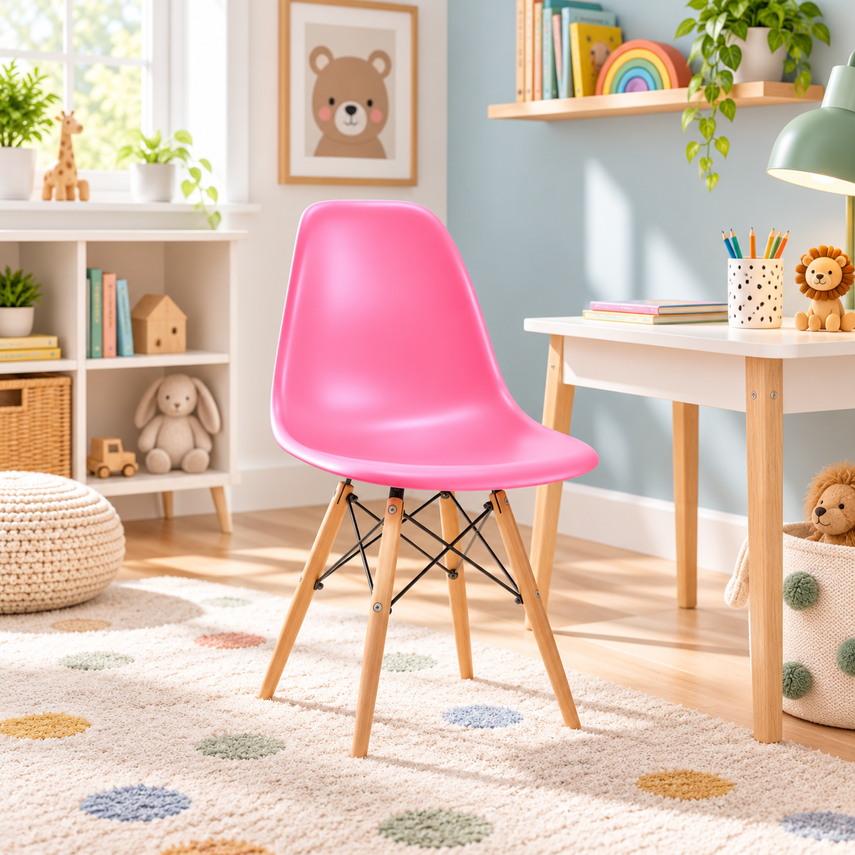 Eames Eiffel Molded Plastic Kids Chair - Wooden Legs