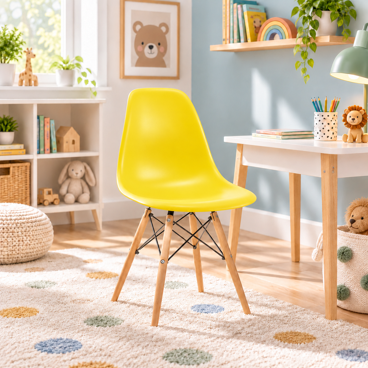 Eames Eiffel Molded Plastic Kids Chair - Wooden Legs
