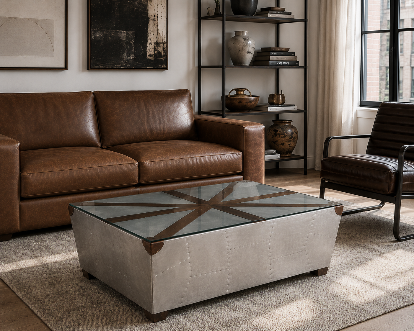 Table basse en verre aviateur