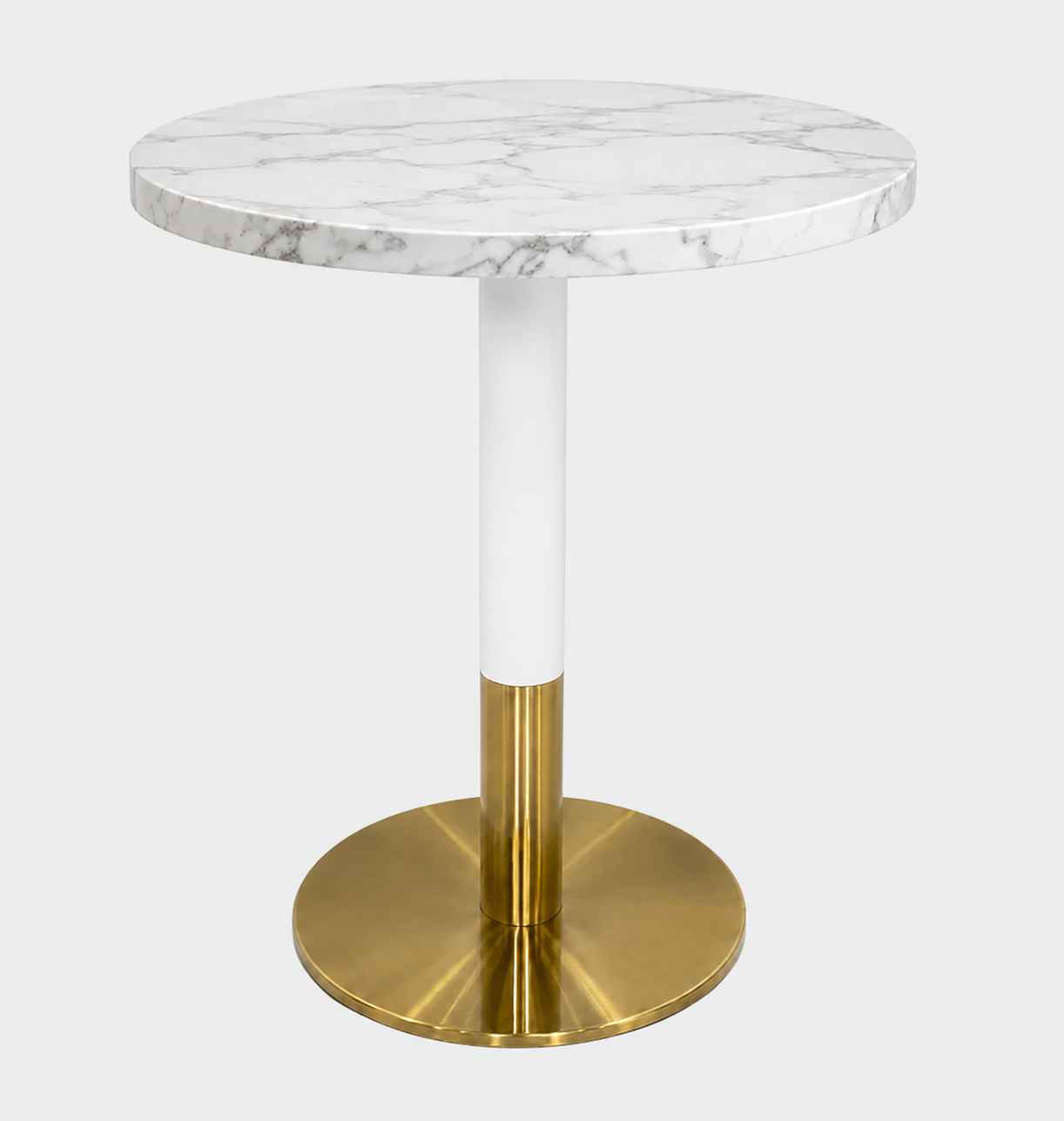 Orbit Continental Tea Round Table Stone Top - White Pole