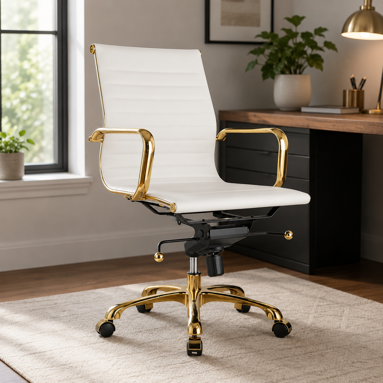 Chaise de bureau Toni avec cadre doré - Dossier bas