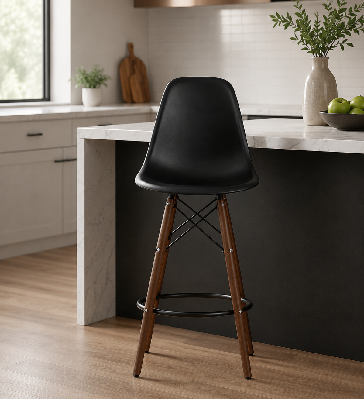 Eames Eiffel Molded Plastic Stool (Walnut Base)