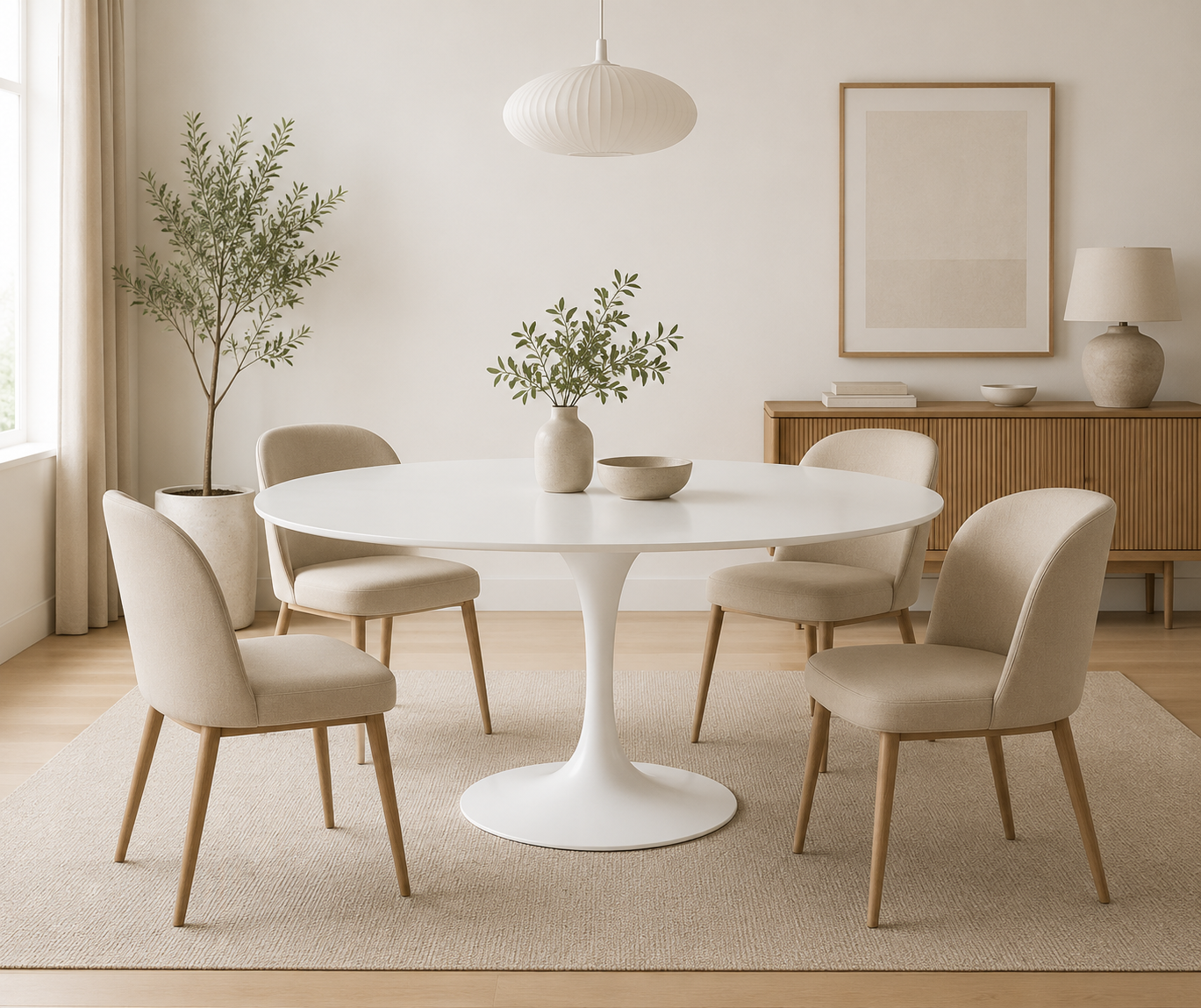 White Lacquer Round Tulip Dining Table