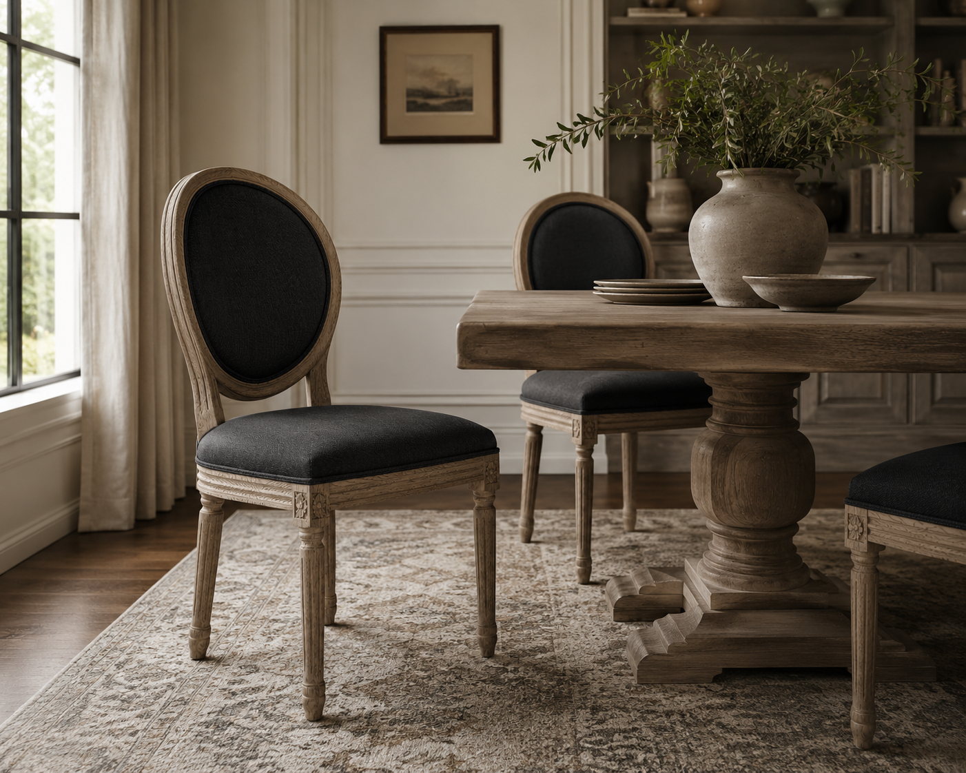 Vintage French Round Fabric Dining Side Chair