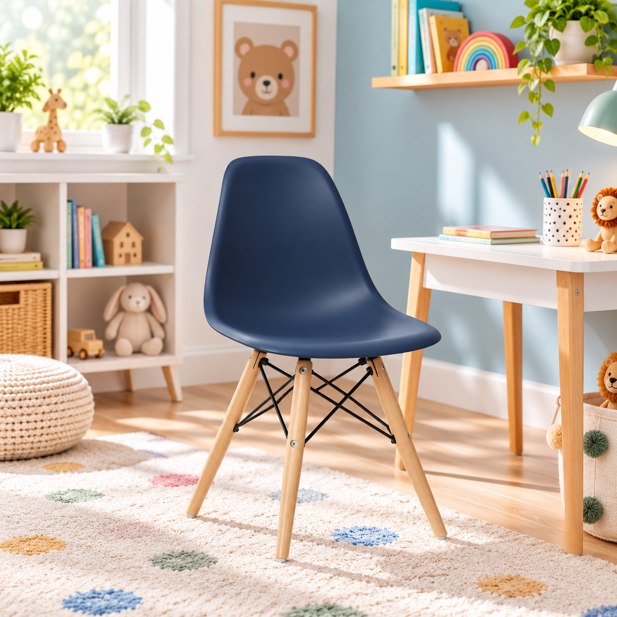 Eames Eiffel Molded Plastic Kids Chair - Wooden Legs