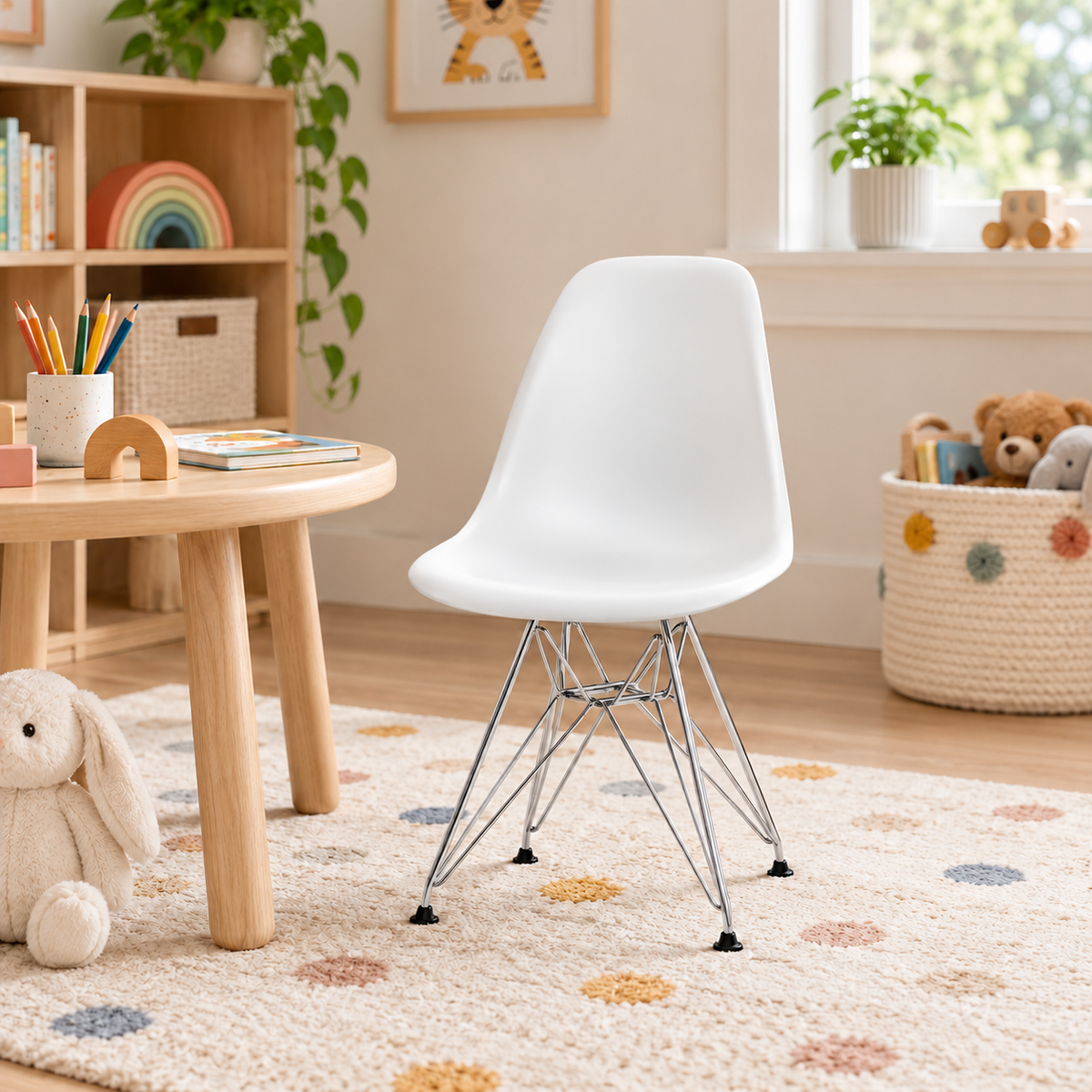 Eames Eiffel Molded Plastic Kids Chair - Chrome legs