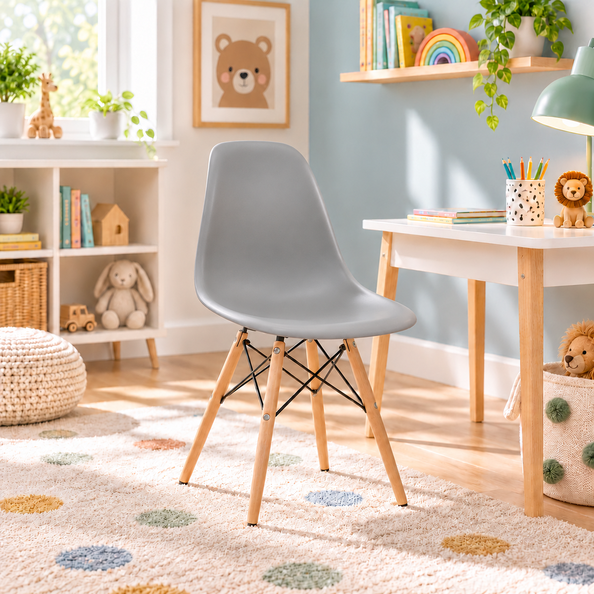 Eames Eiffel Molded Plastic Kids Chair - Wooden Legs
