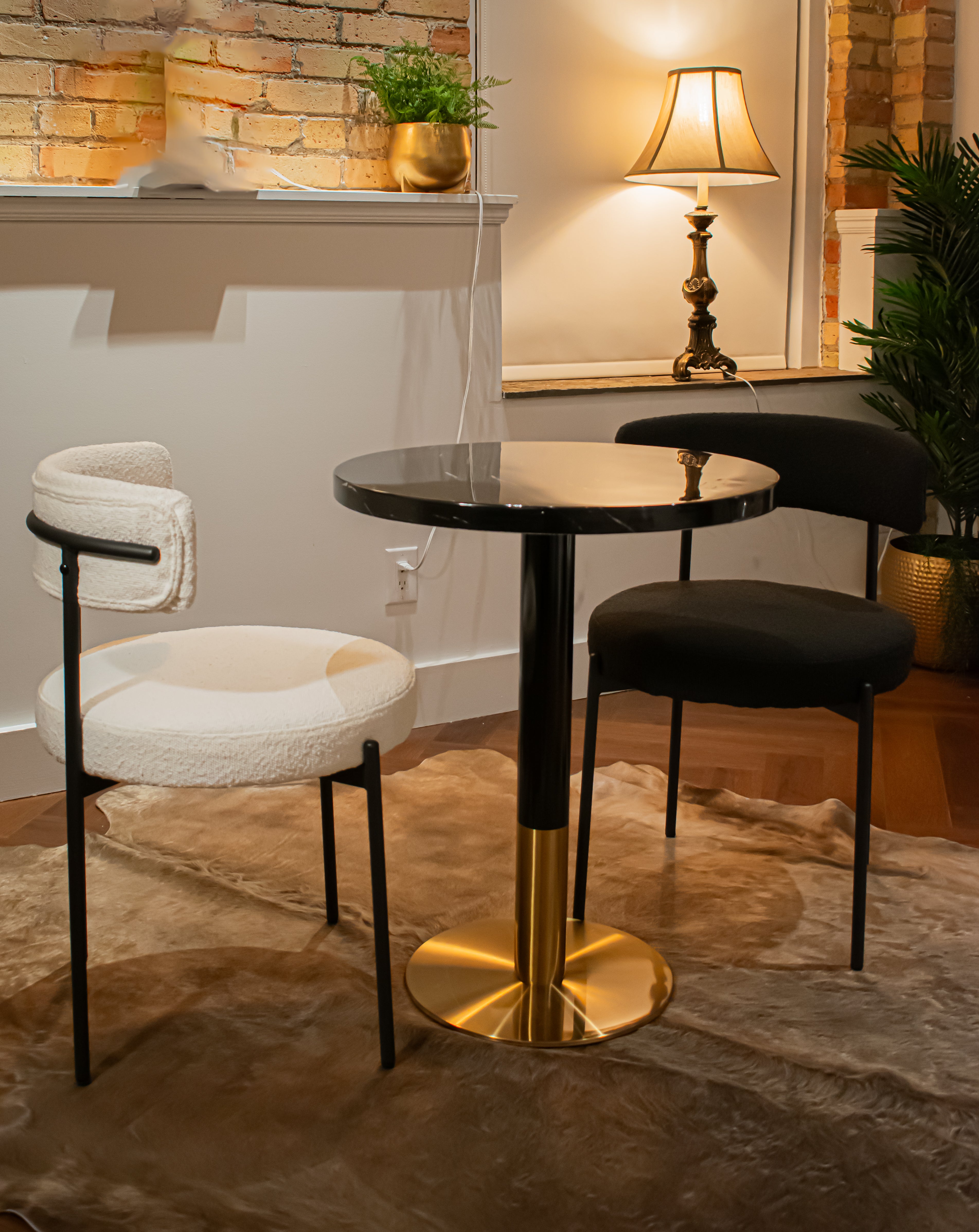 Orbit Continental Tea Round Table Stone Top - Black Pole