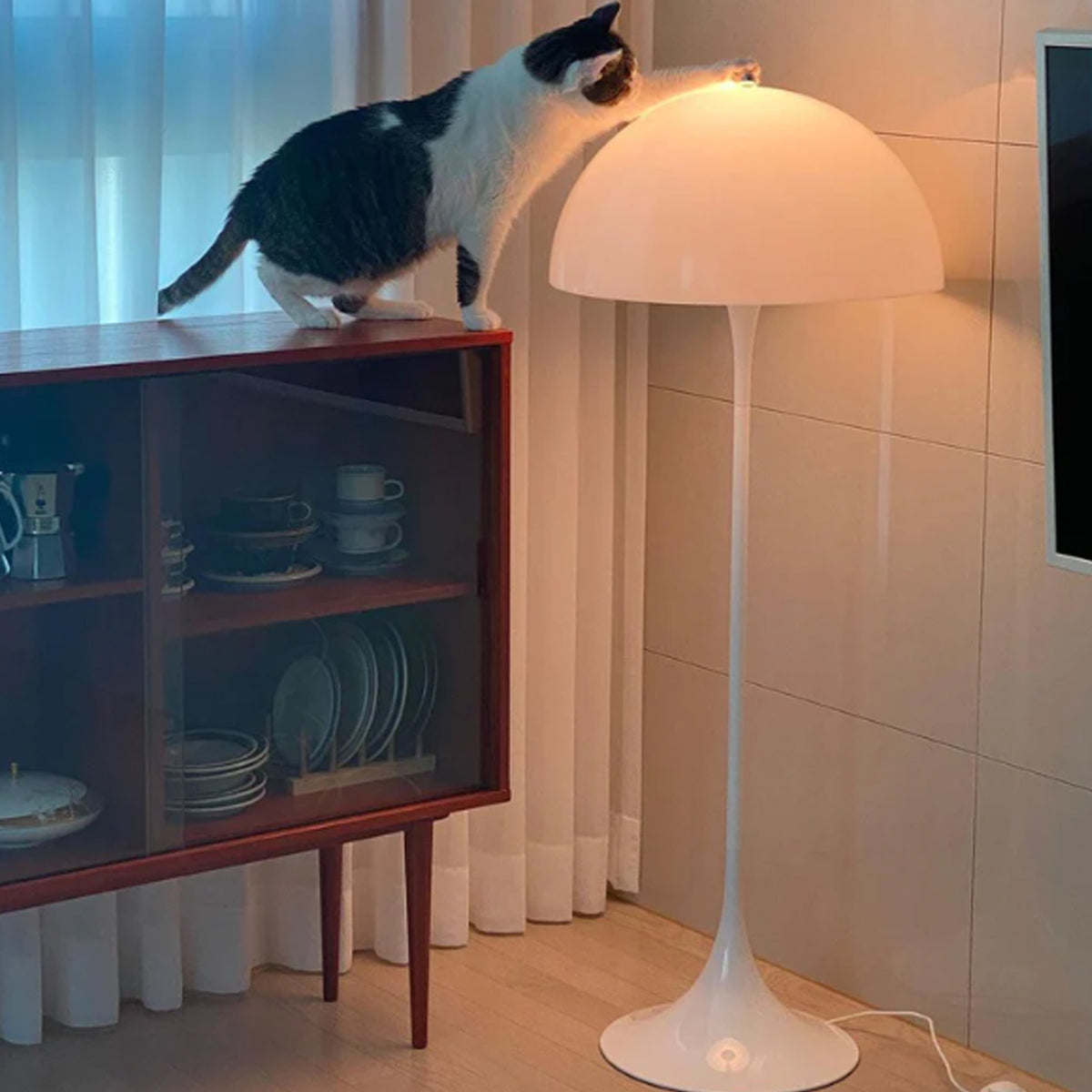 Danish Mid-Century Modern White Mushroom Floor Lamp