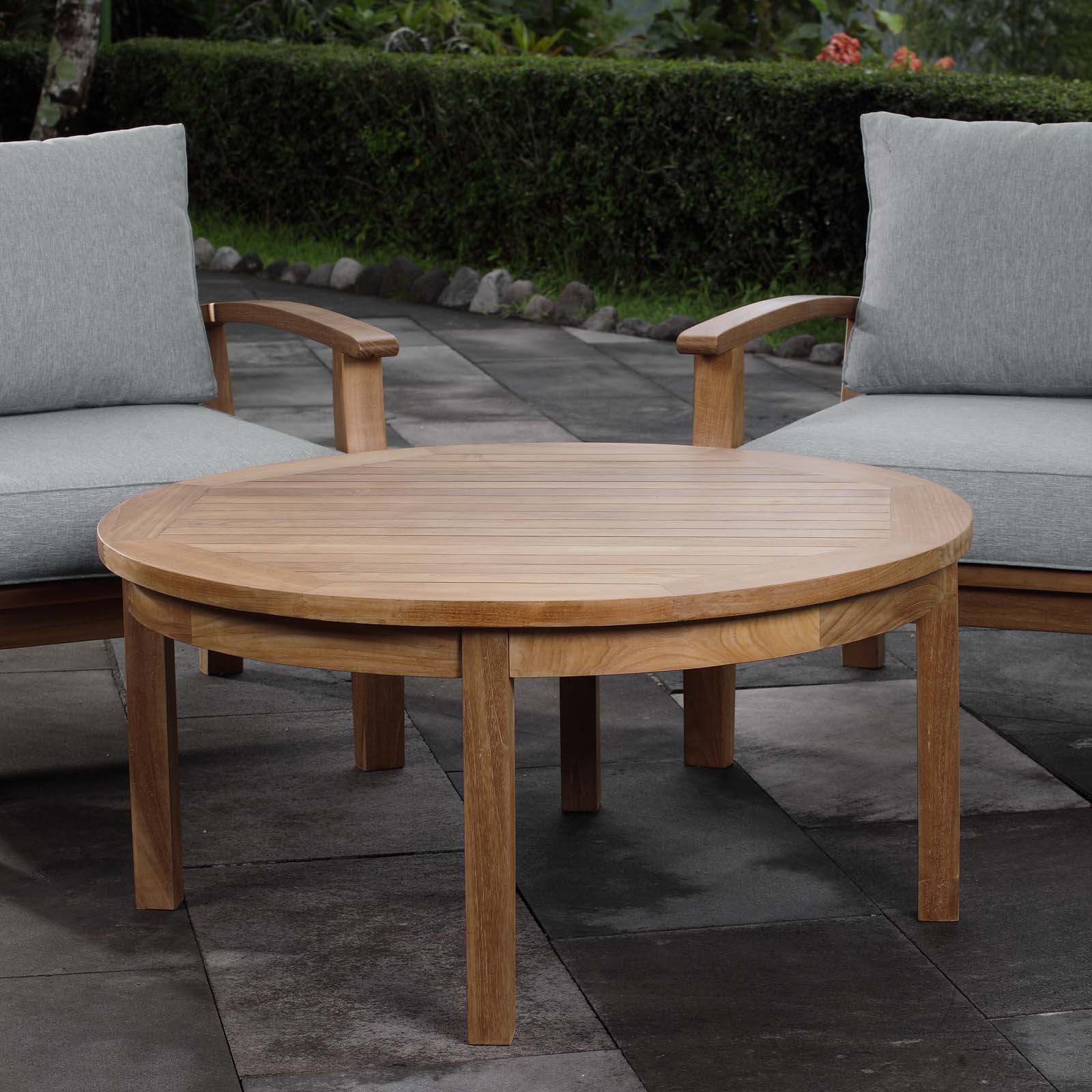 Marina Outdoor Patio Teak Round Coffee Table in Natural