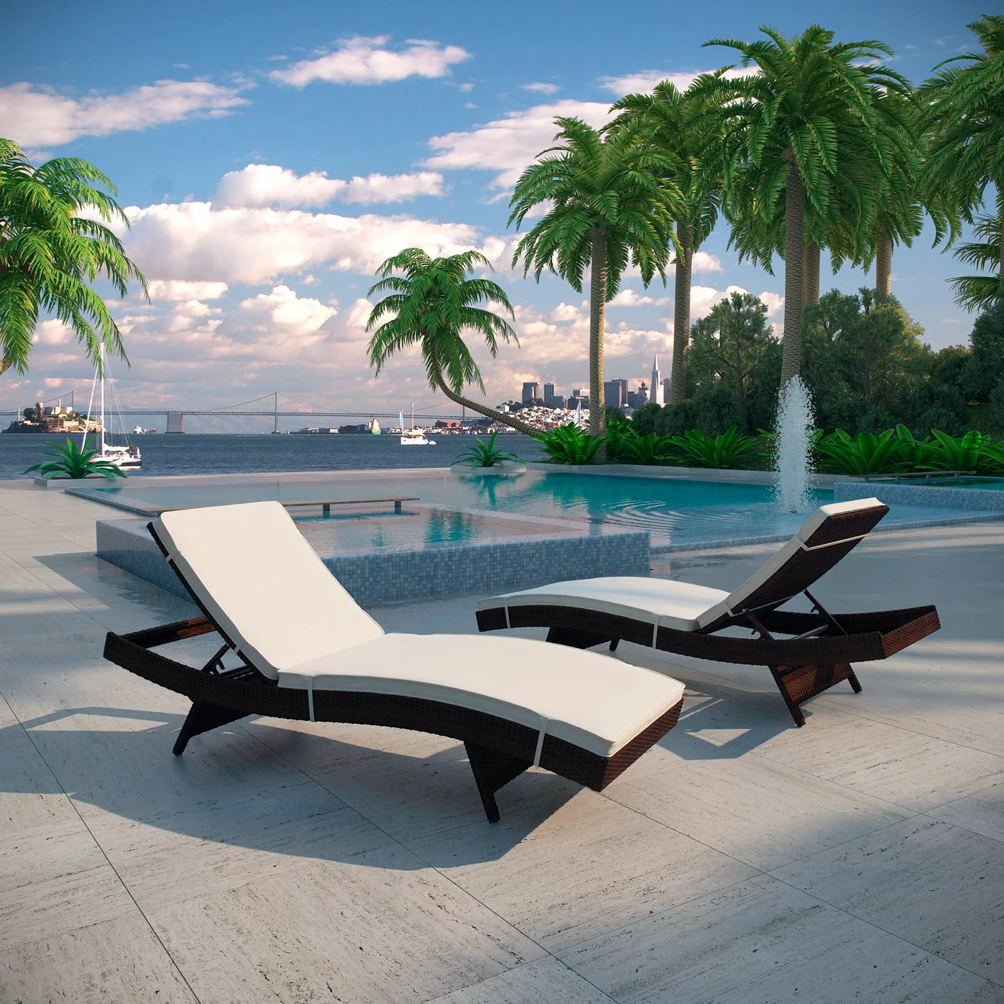 Peer Outdoor Patio Chaise Set of 2 in Brown White