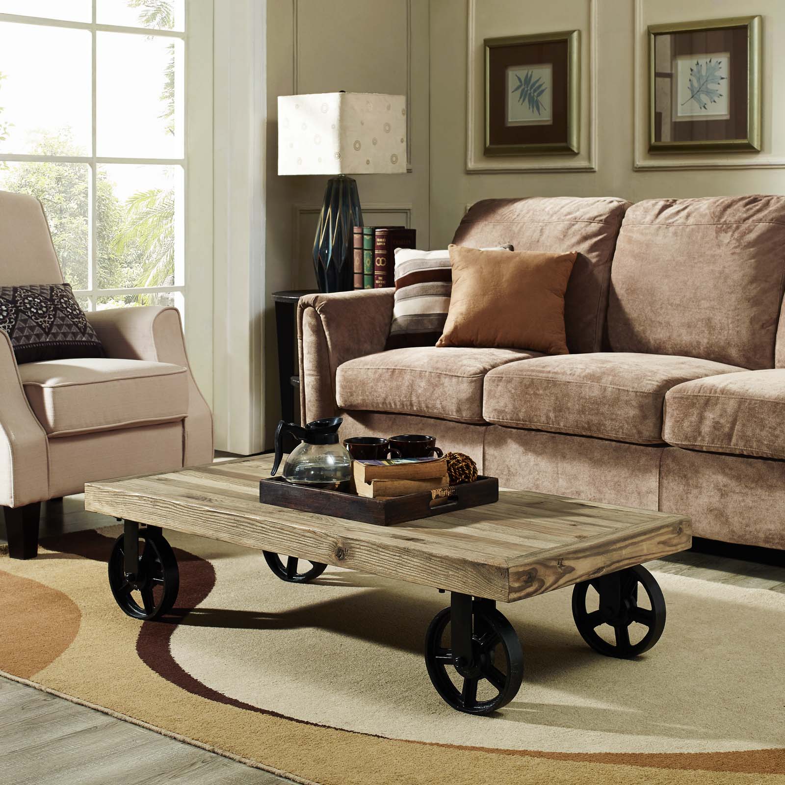 Garrison Wood Top Coffee Table in Brown