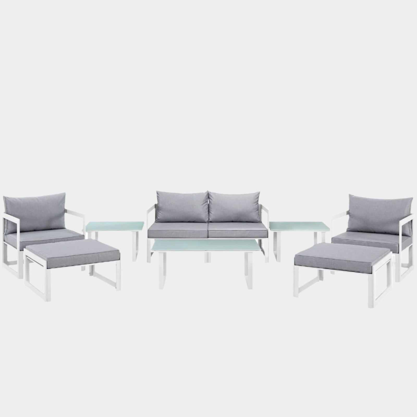 Fortuna 9 Piece Outdoor Patio Sectional Sofa Set in White Gray