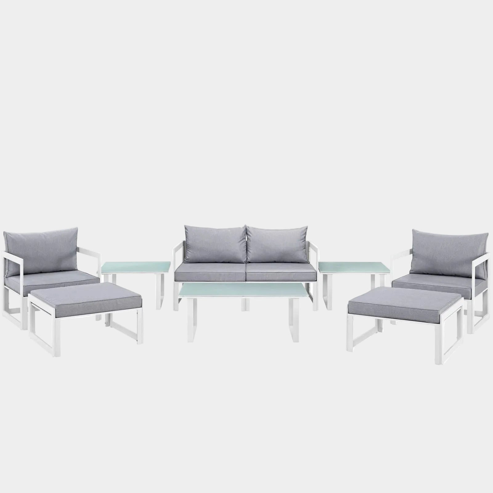 Fortuna 9 Piece Outdoor Patio Sectional Sofa Set in White Gray