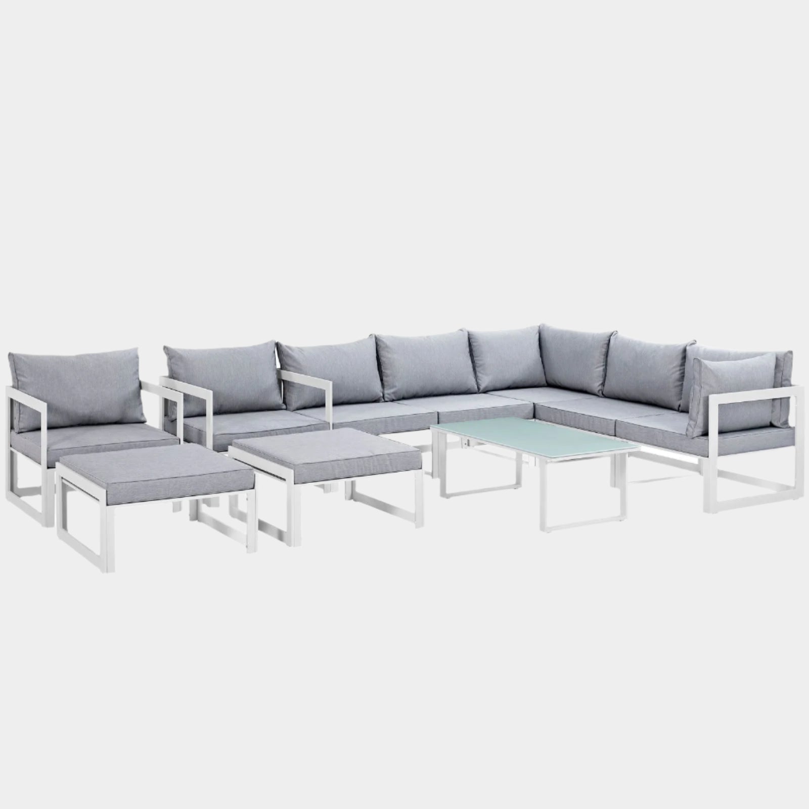 Fortuna 10 Piece Outdoor Patio Sectional Sofa Set in White Gray