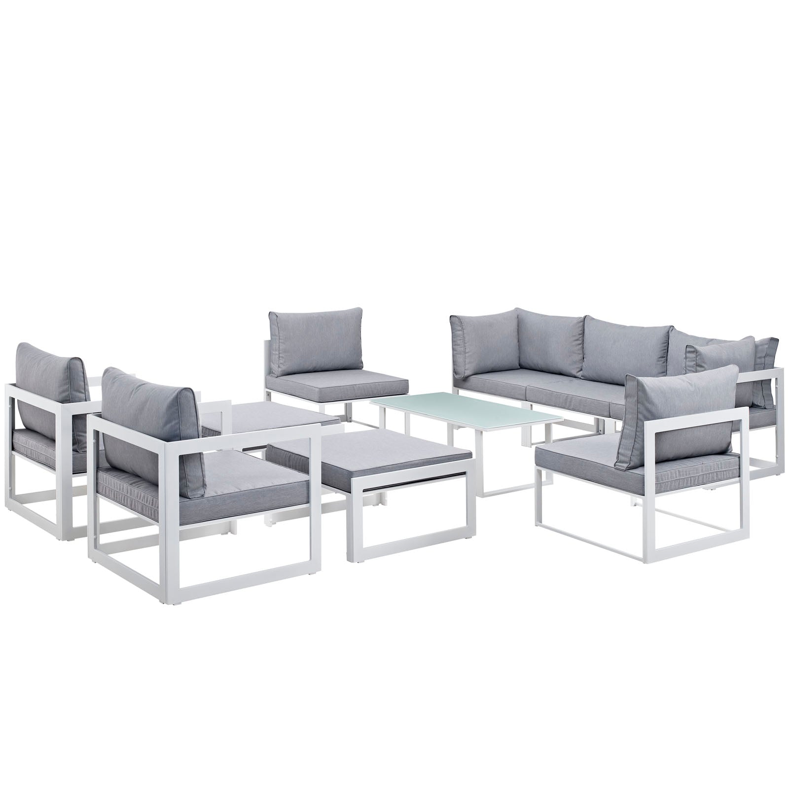 Fortuna 10 Piece Outdoor Patio Sectional Sofa Set in White Gray