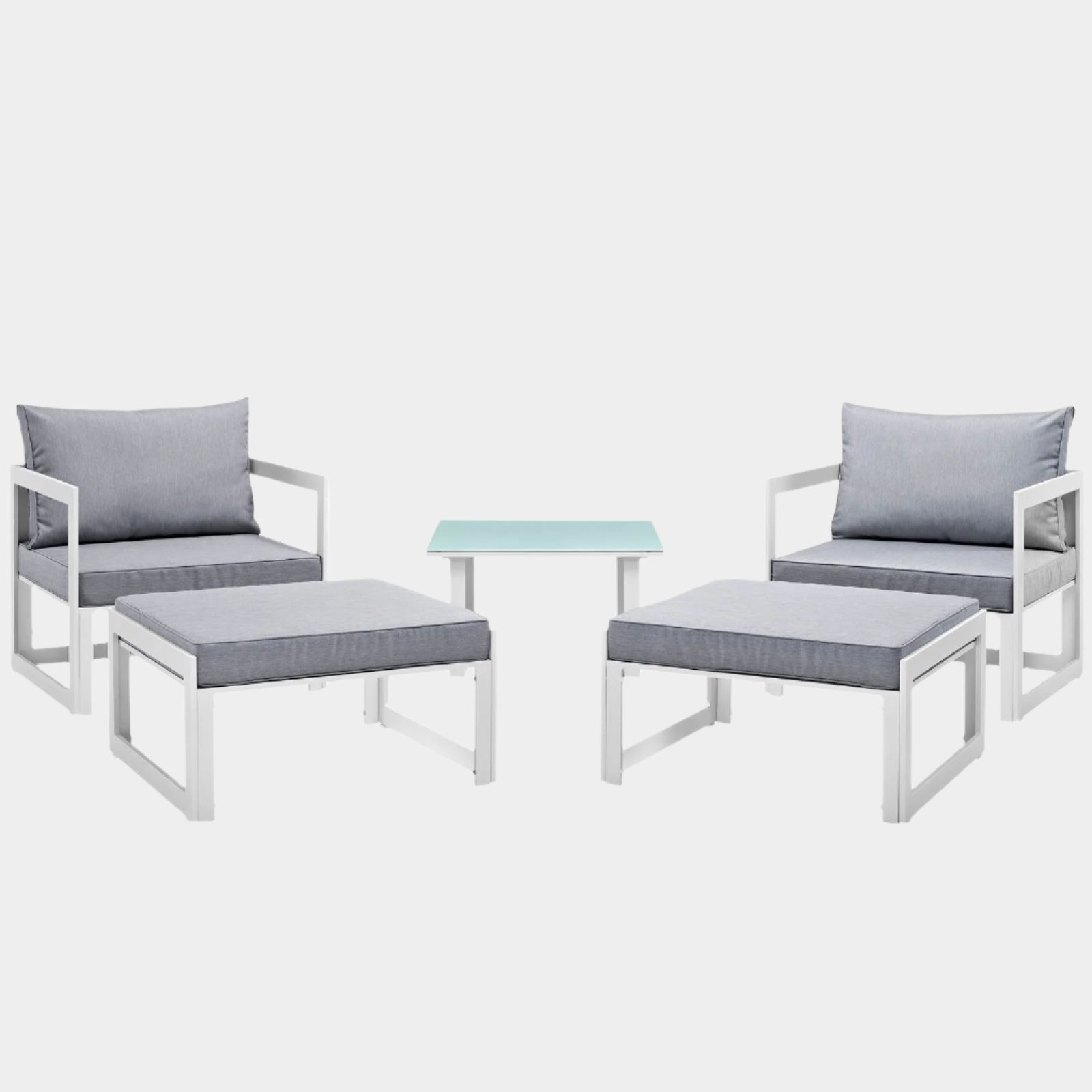 Fortuna 5 Piece Outdoor Patio Sectional Sofa Set in White Gray