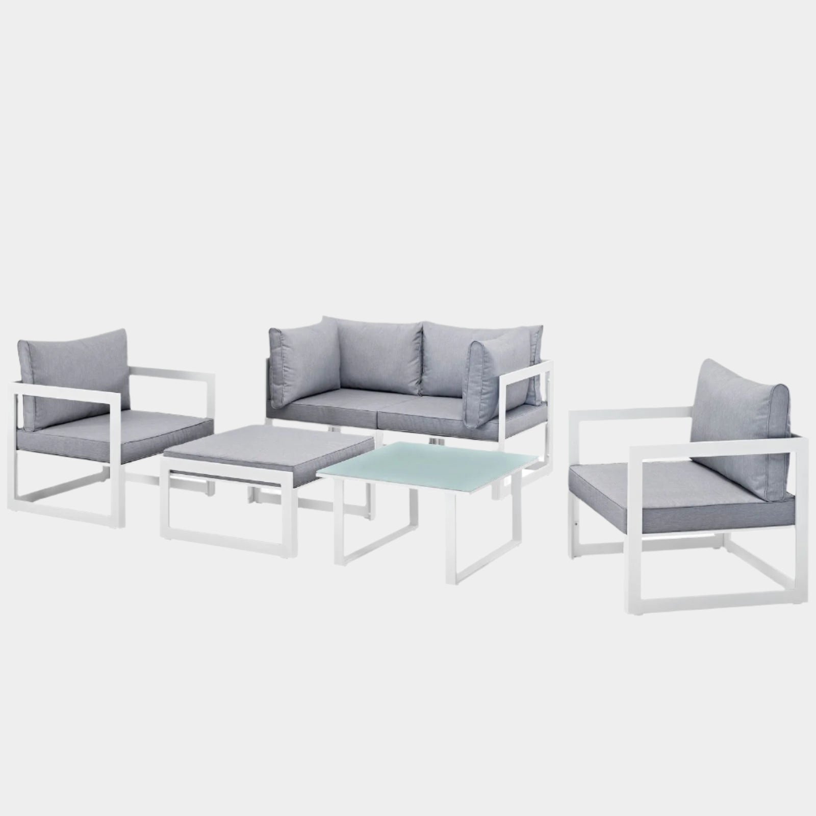 Fortuna 6 Piece Outdoor Patio Sectional Sofa Set in White Gray