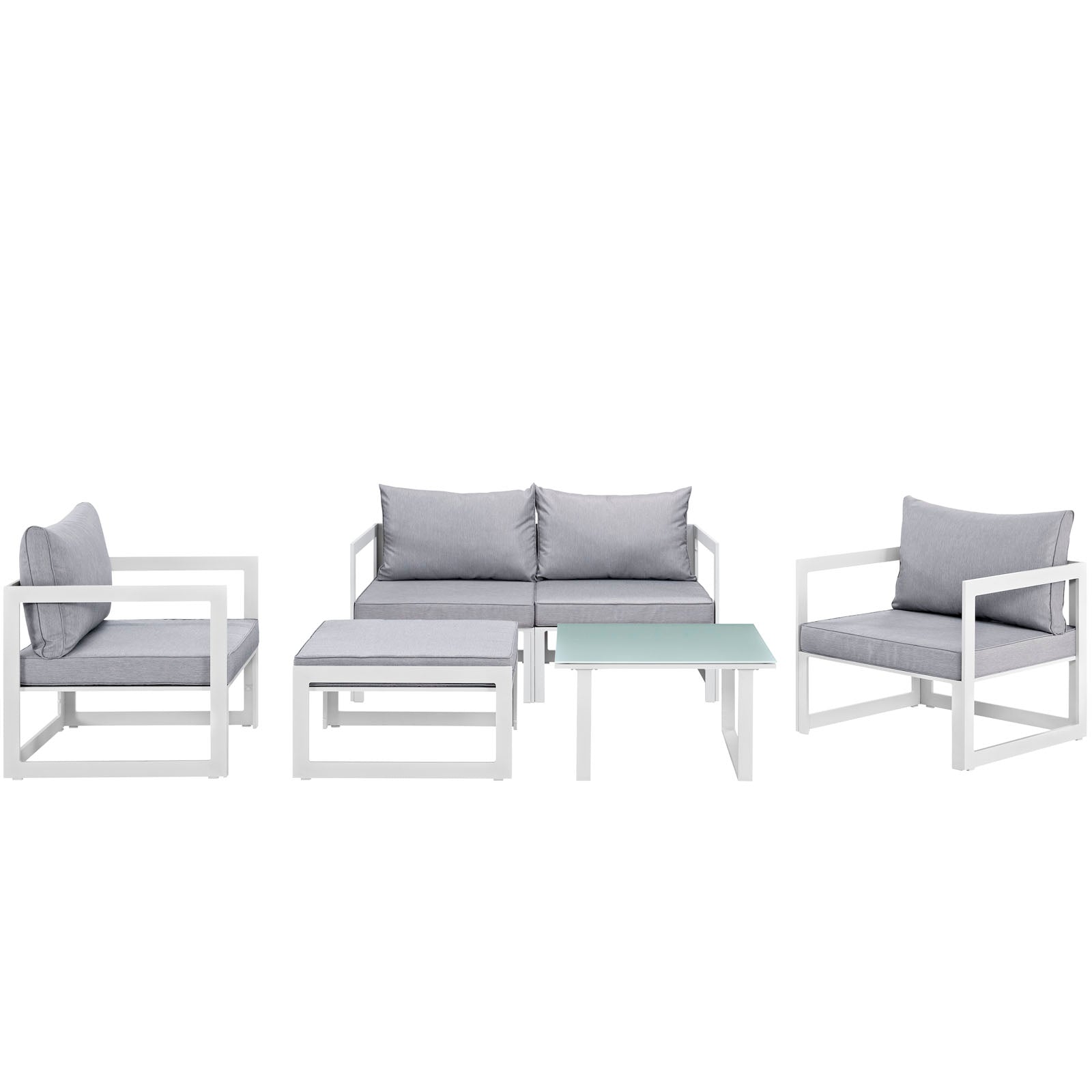 Fortuna 6 Piece Outdoor Patio Sectional Sofa Set in White Gray