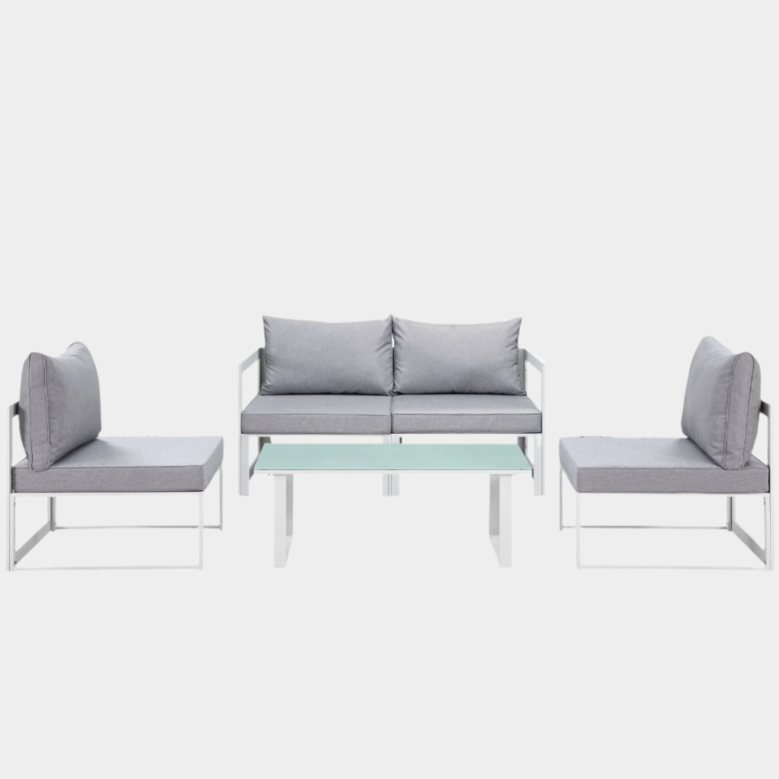 Fortuna 5 Piece Outdoor Patio Sectional Sofa Set in White Gray