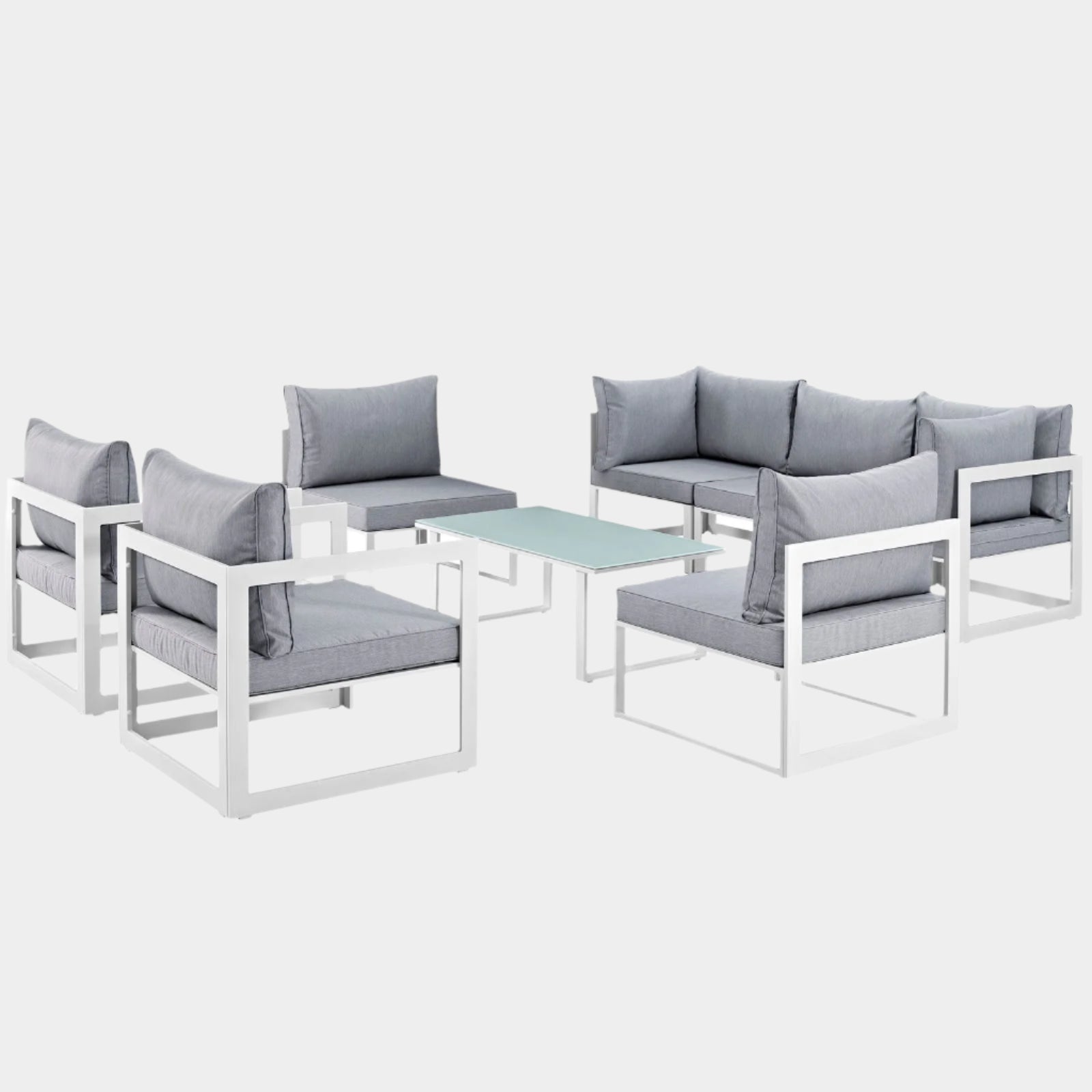 Fortuna 8 Piece Outdoor Patio Sectional Sofa Set in White Gray