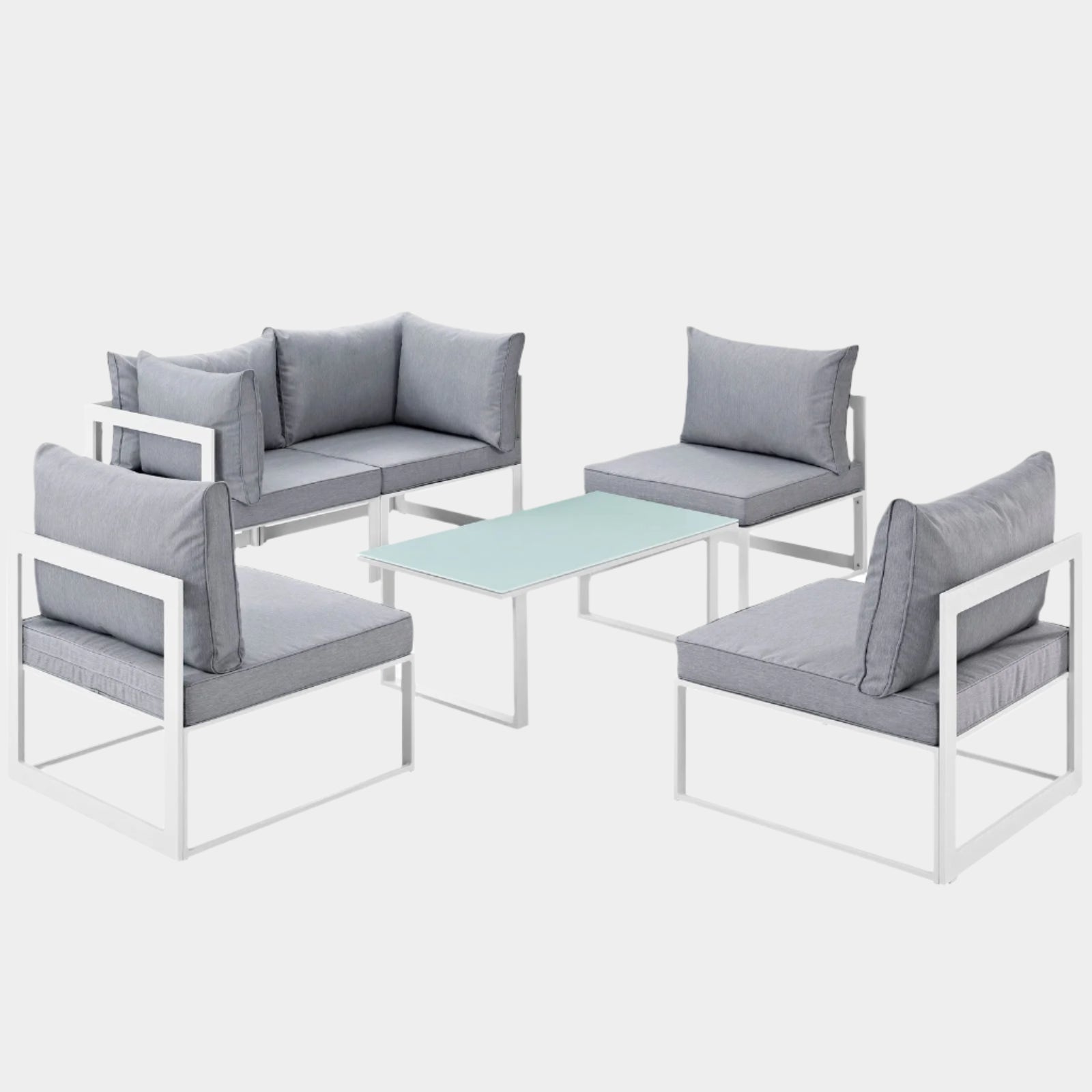 Fortuna 6 Piece Outdoor Patio Sectional Sofa Set in White Gray