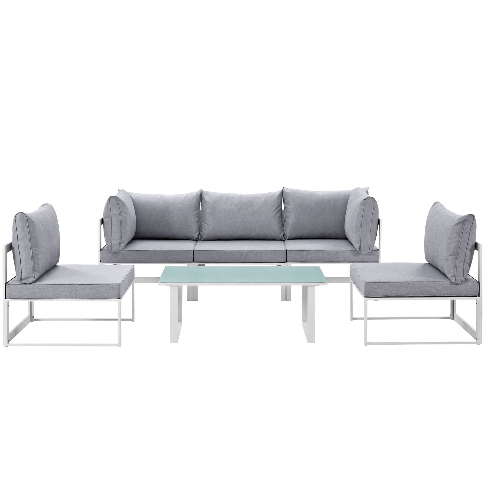 Fortuna 6 Piece Outdoor Patio Sectional Sofa Set in White Gray