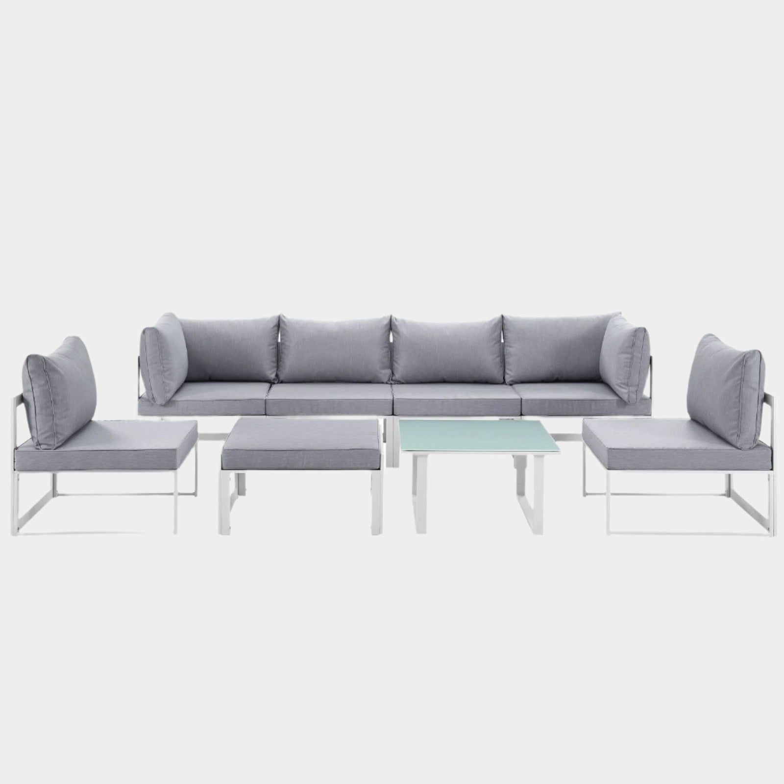 Fortuna 8 Piece Outdoor Patio Sectional Sofa Set in White Gray