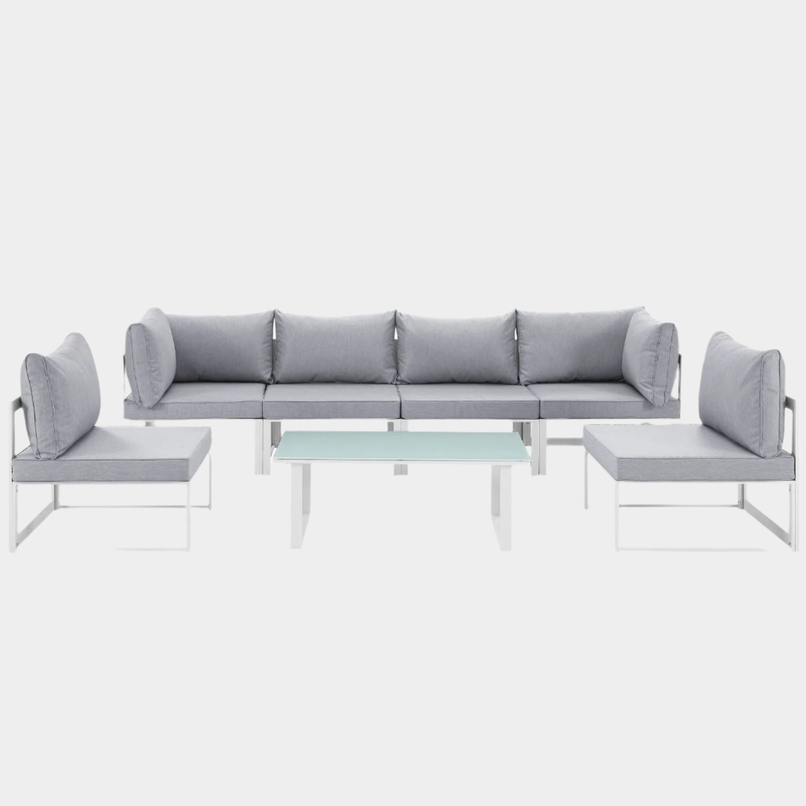 Fortuna 7 Piece Outdoor Patio Sectional Sofa Set in White Gray