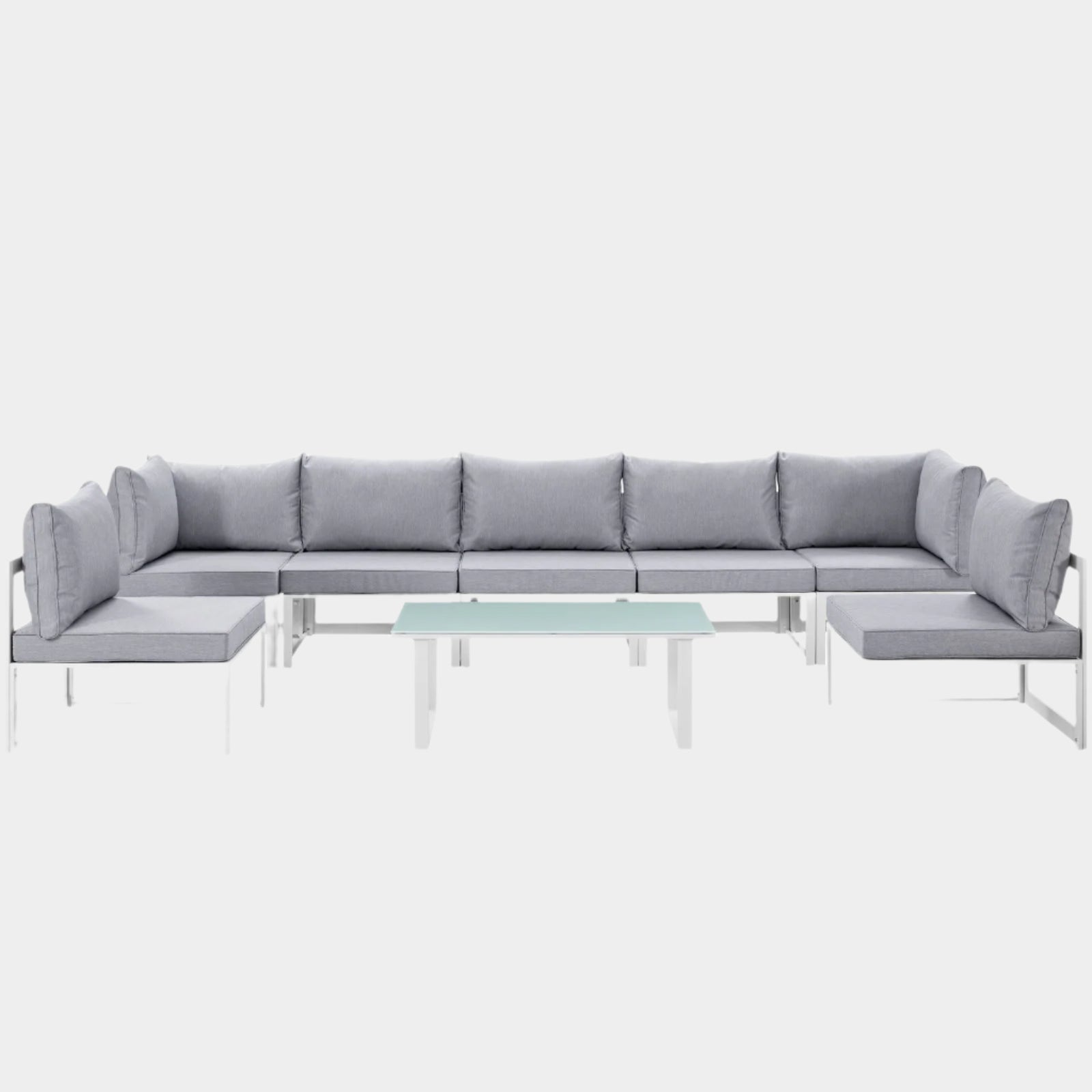 Fortuna 8 Piece Outdoor Patio Sectional Sofa Set in White Gray