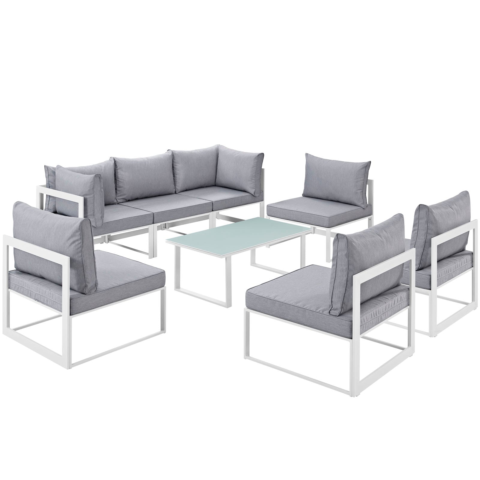 Fortuna 8 Piece Outdoor Patio Sectional Sofa Set in White Gray