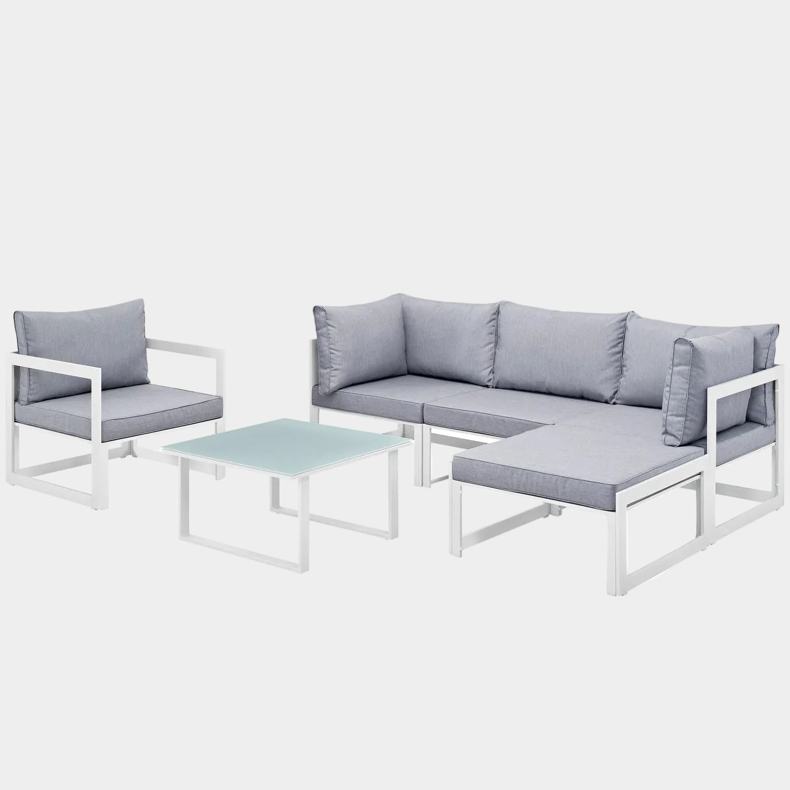 Fortuna 6 Piece Outdoor Patio Sectional Sofa Set in White Gray