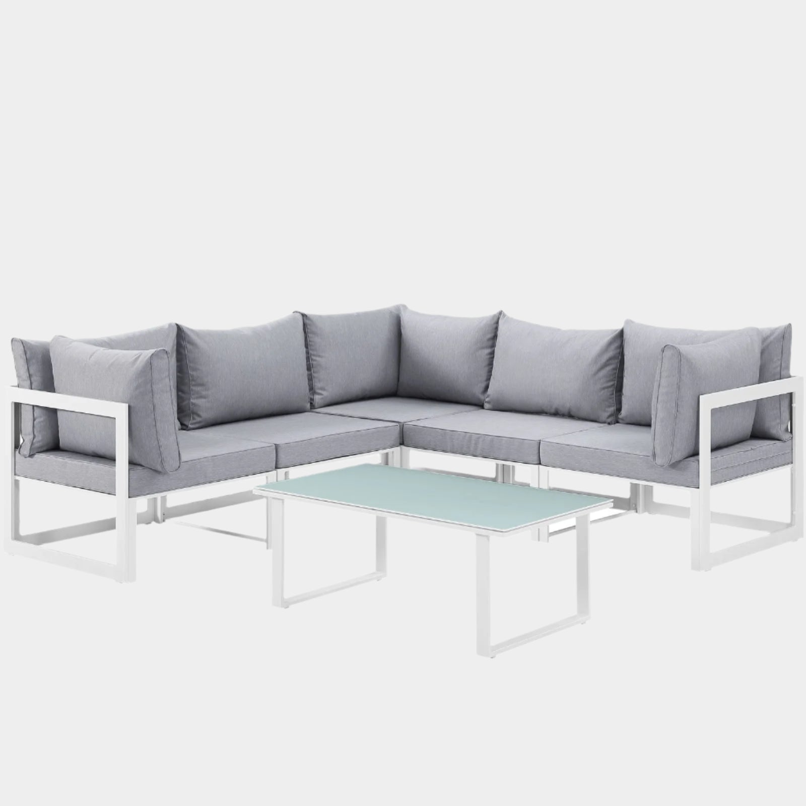 Fortuna 6 Piece Outdoor Patio Sectional Sofa Set in White Gray