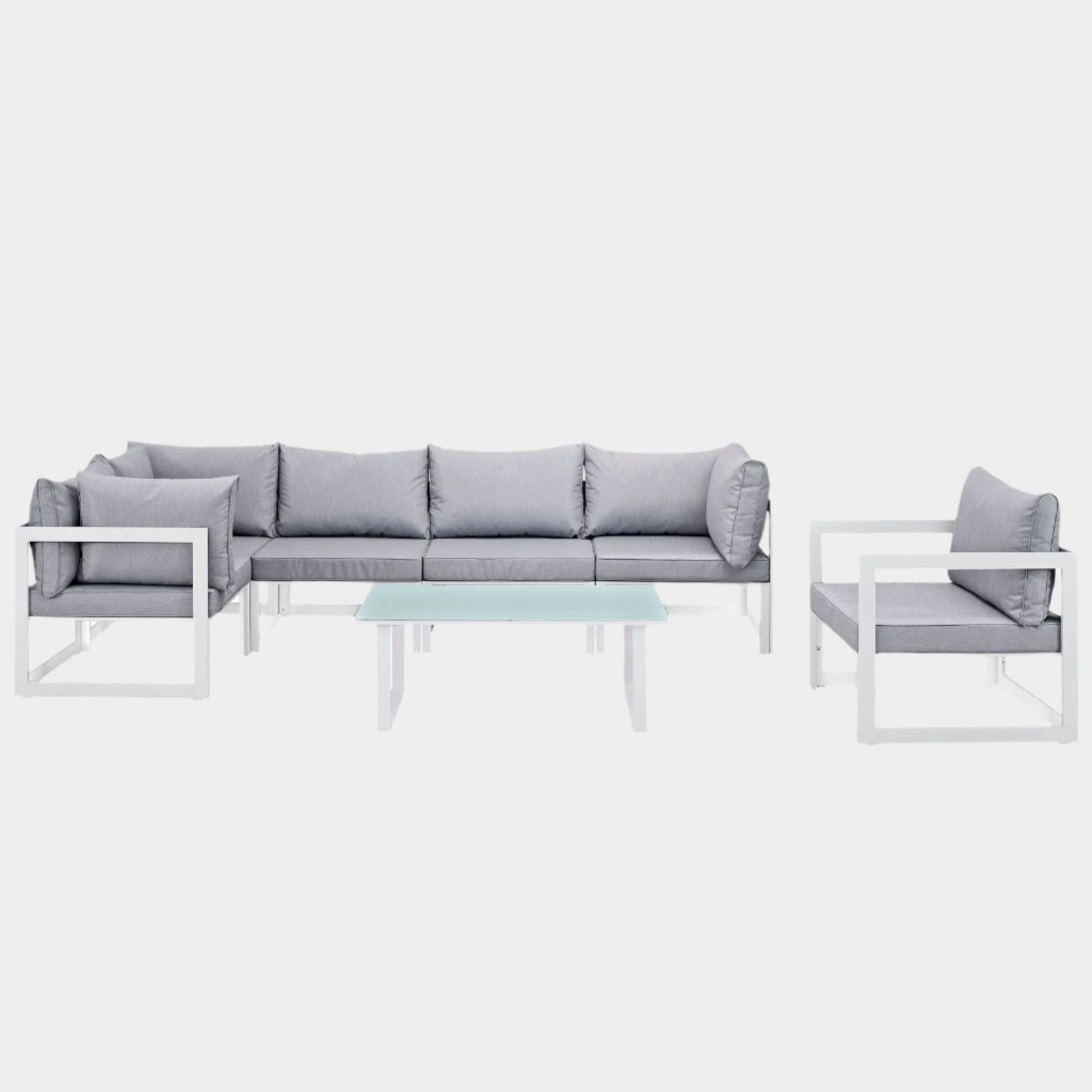 Fortuna 7 Piece Outdoor Patio Sectional Sofa Set in White Gray