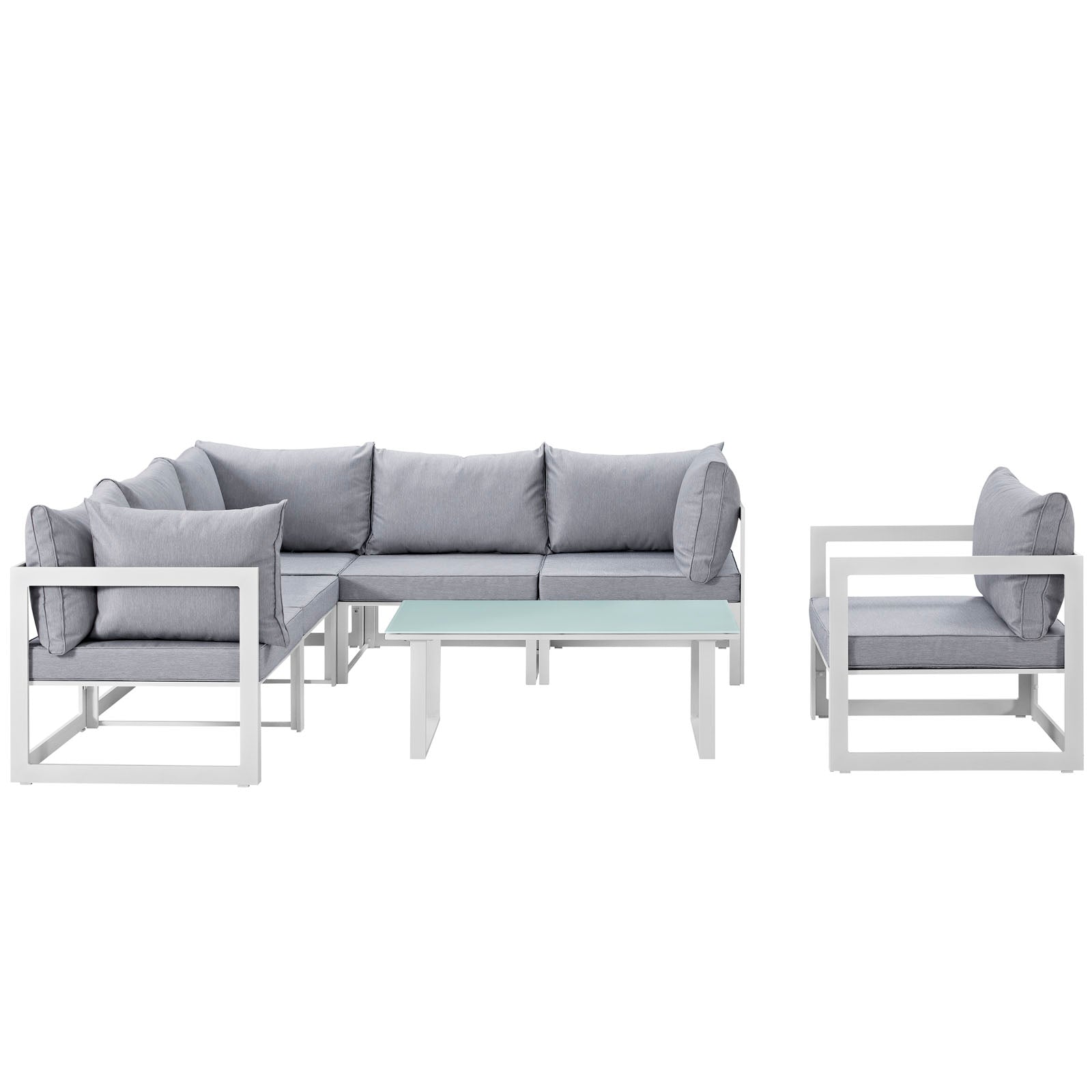 Fortuna 7 Piece Outdoor Patio Sectional Sofa Set in White Gray