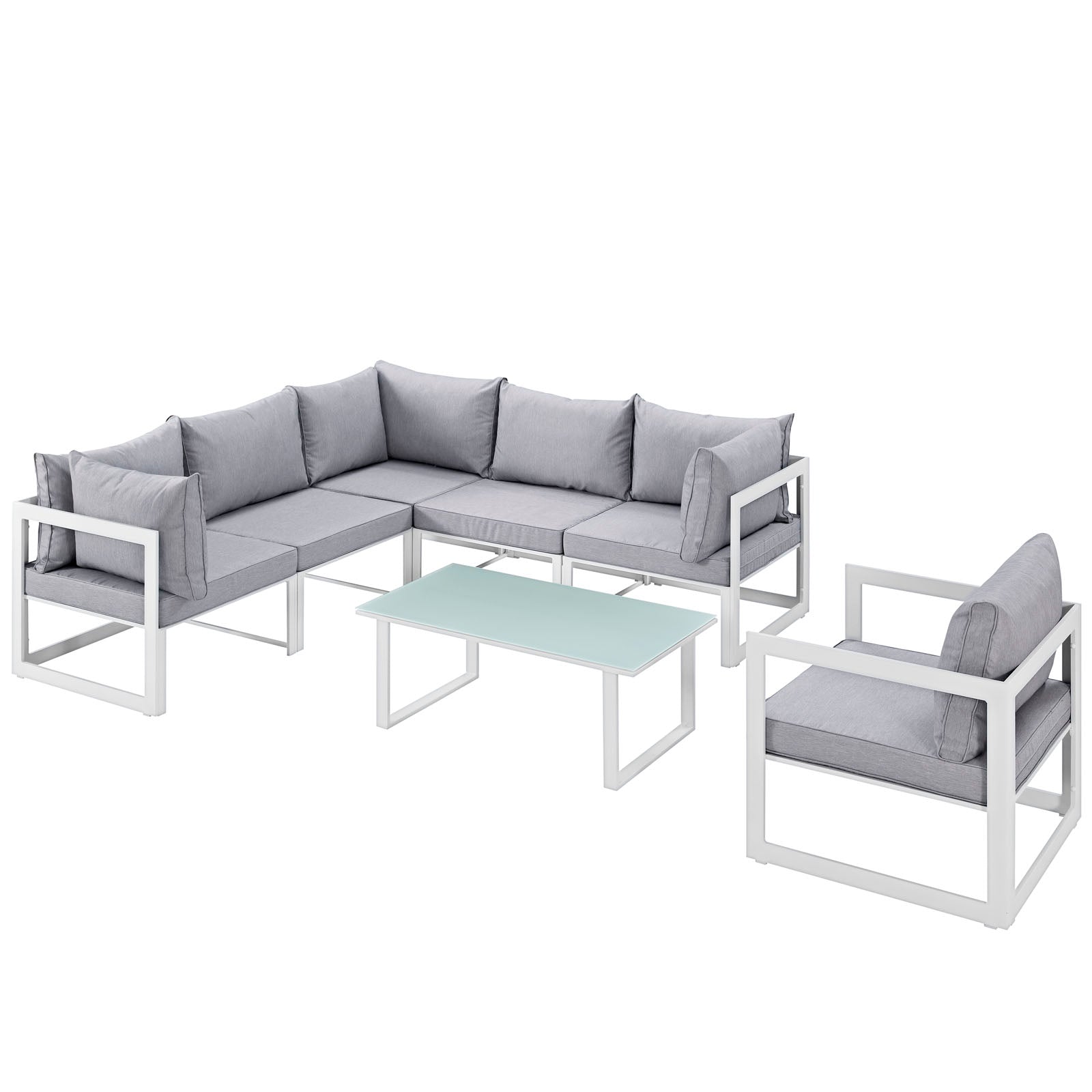 Fortuna 7 Piece Outdoor Patio Sectional Sofa Set in White Gray