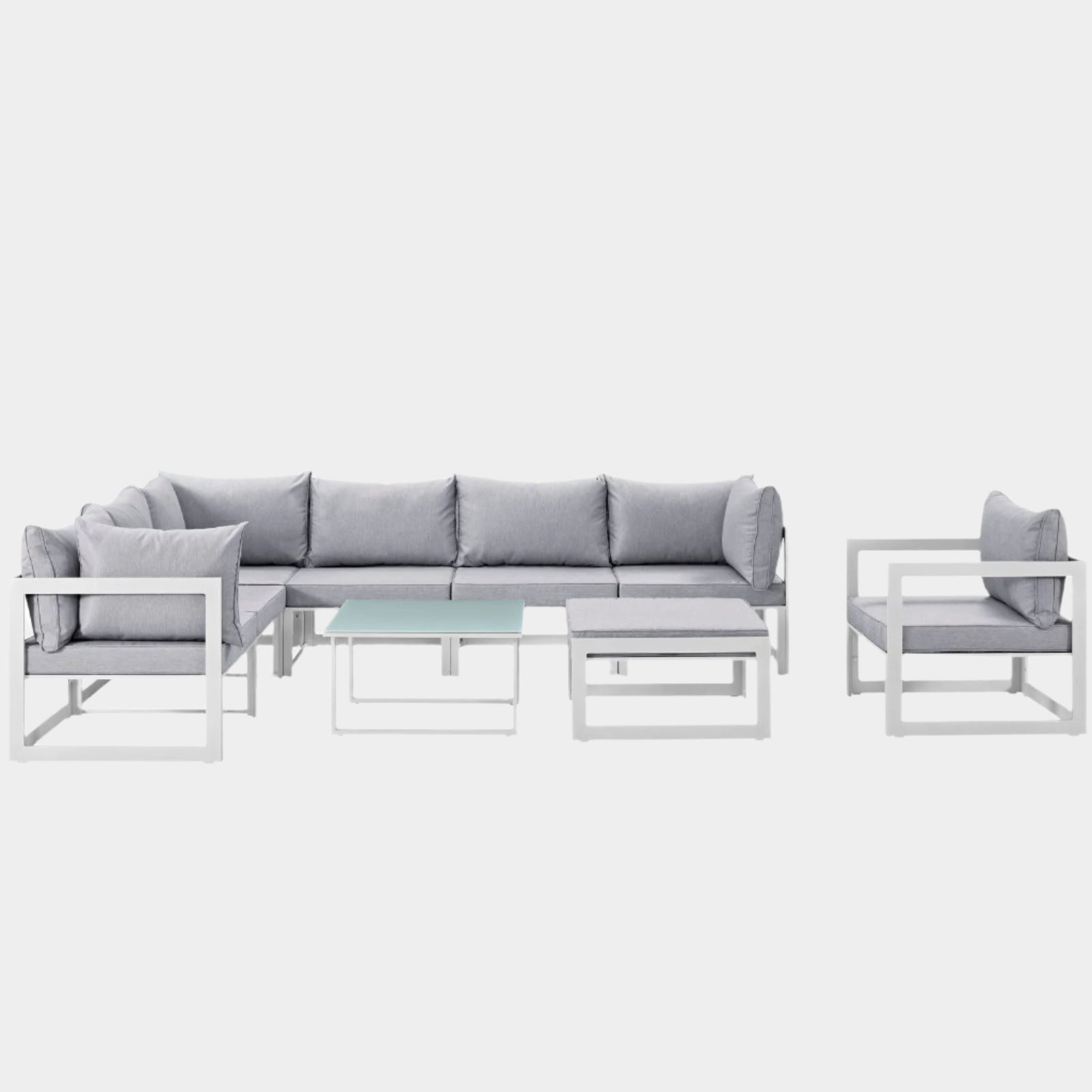 Fortuna 9 Piece Outdoor Patio Sectional Sofa Set in White Gray