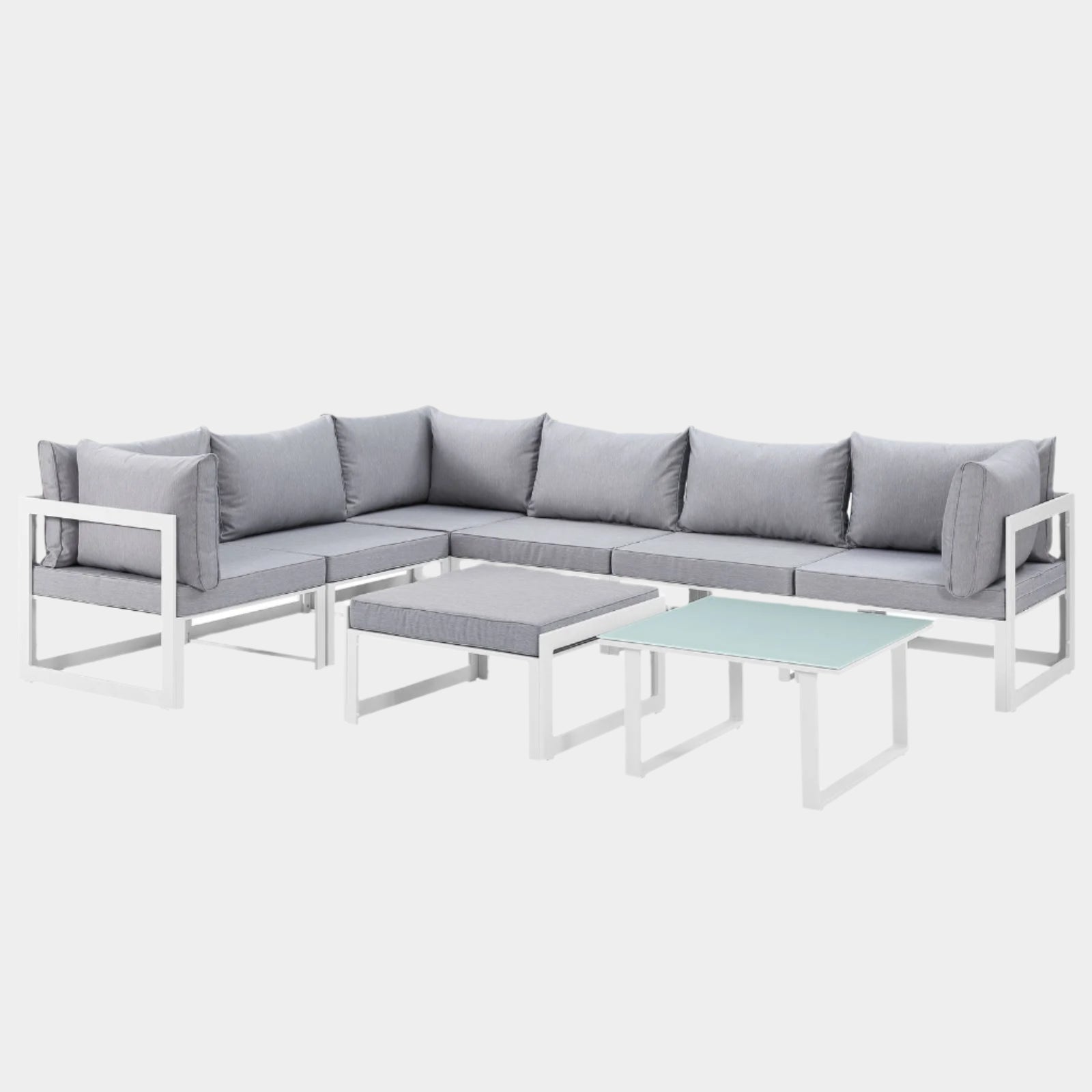 Fortuna 8 Piece Outdoor Patio Sectional Sofa Set in White Gray