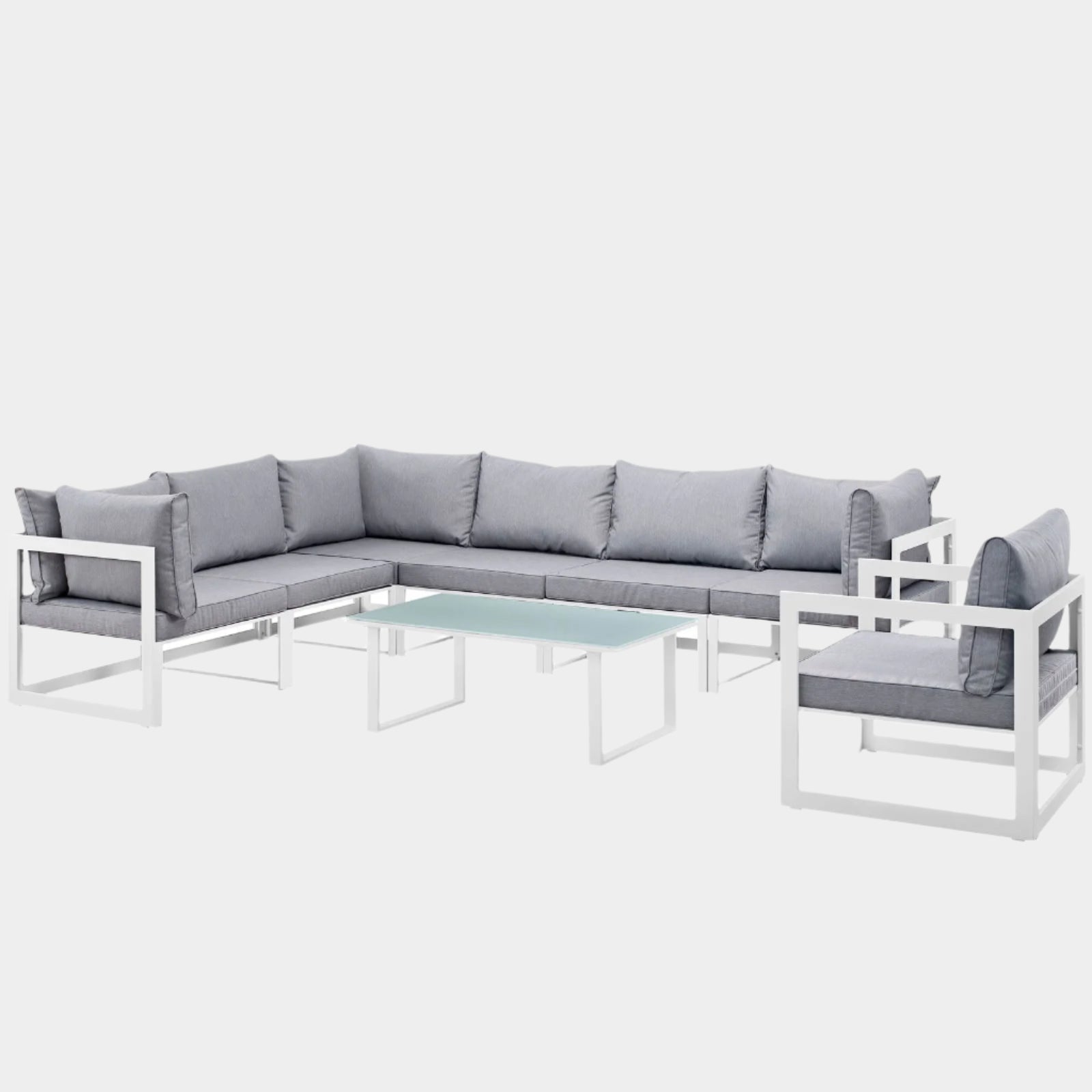 Fortuna 8 Piece Outdoor Patio Sectional Sofa Set in White Gray