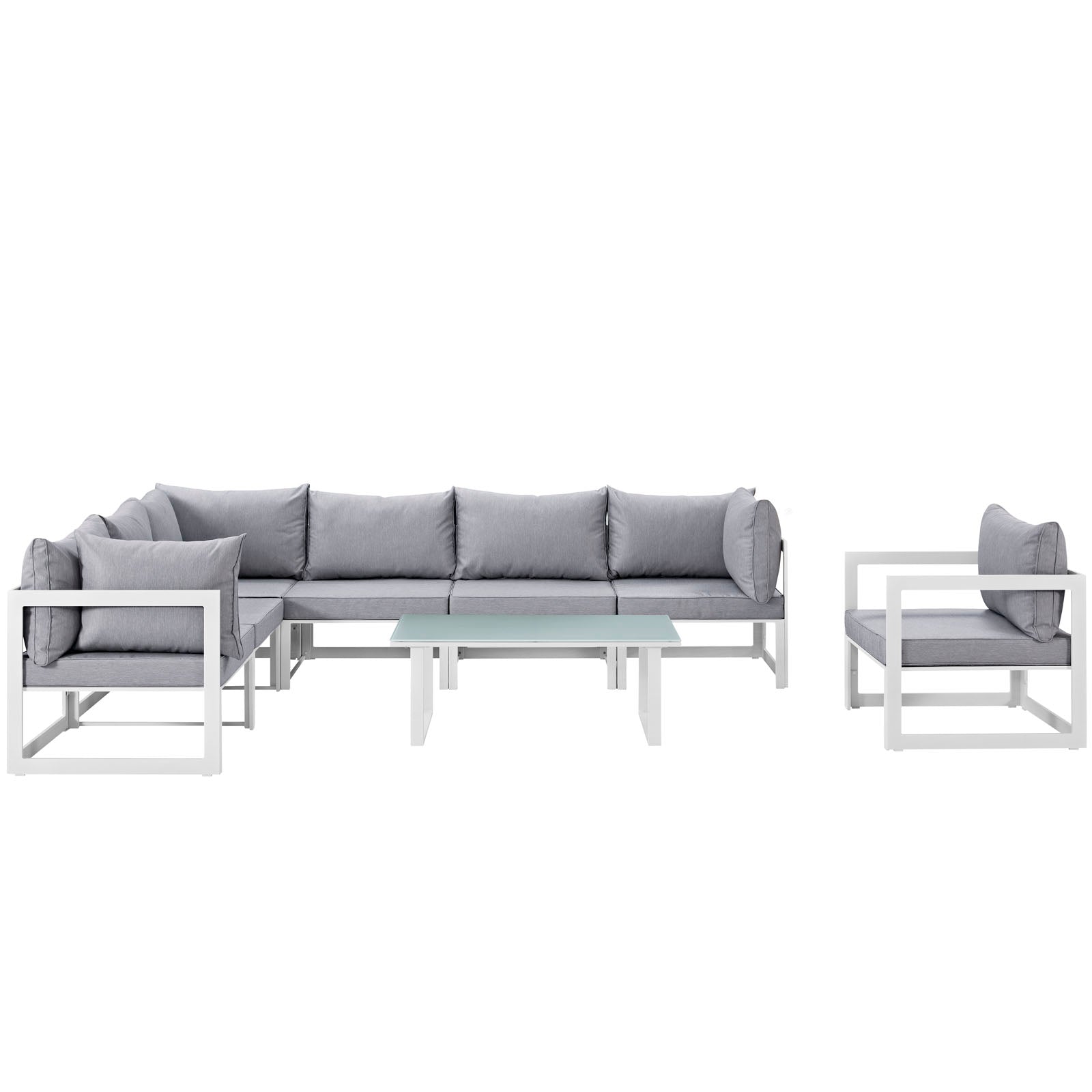 Fortuna 8 Piece Outdoor Patio Sectional Sofa Set in White Gray