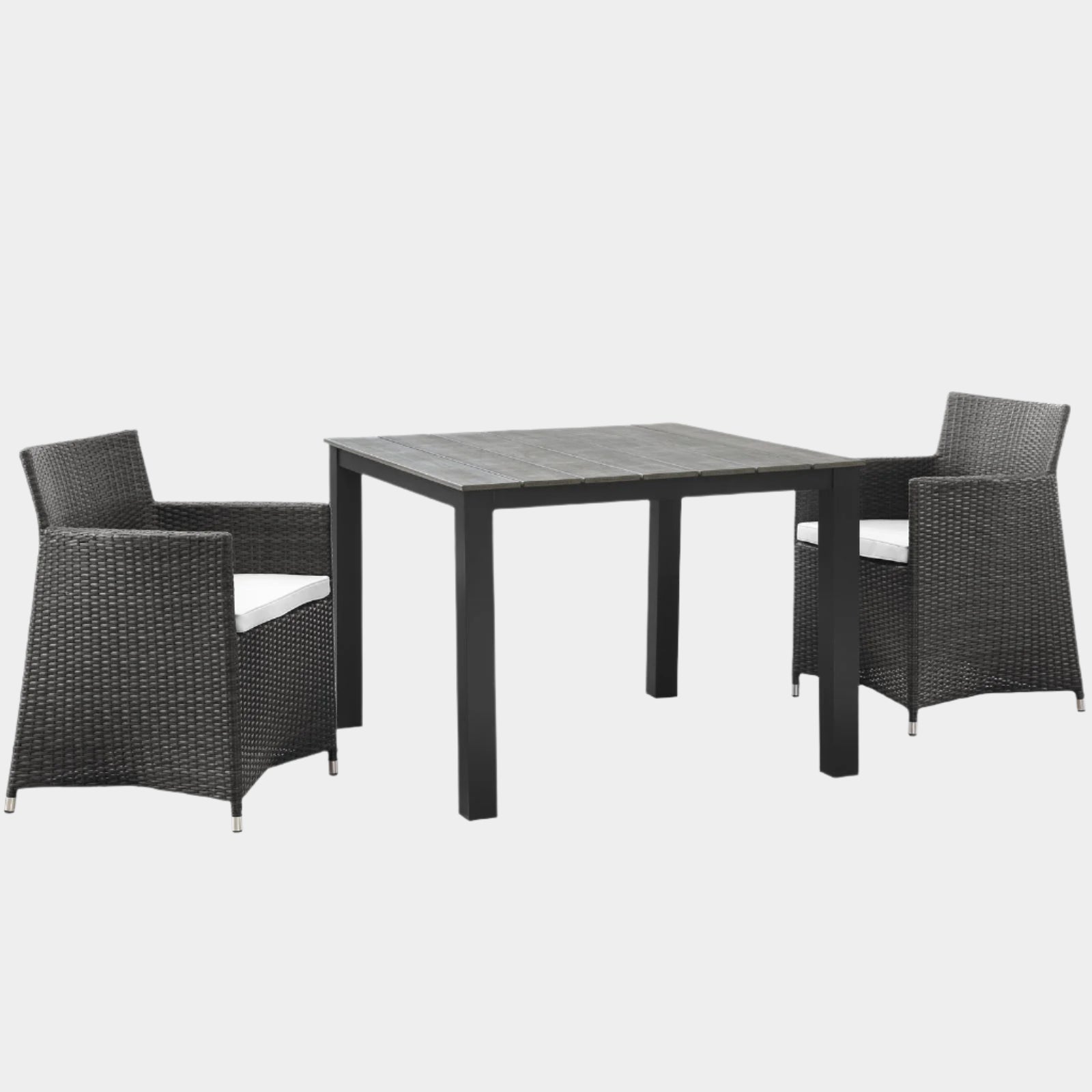 Junction 3 Piece Outdoor Patio Wicker Dining Set in Brown White