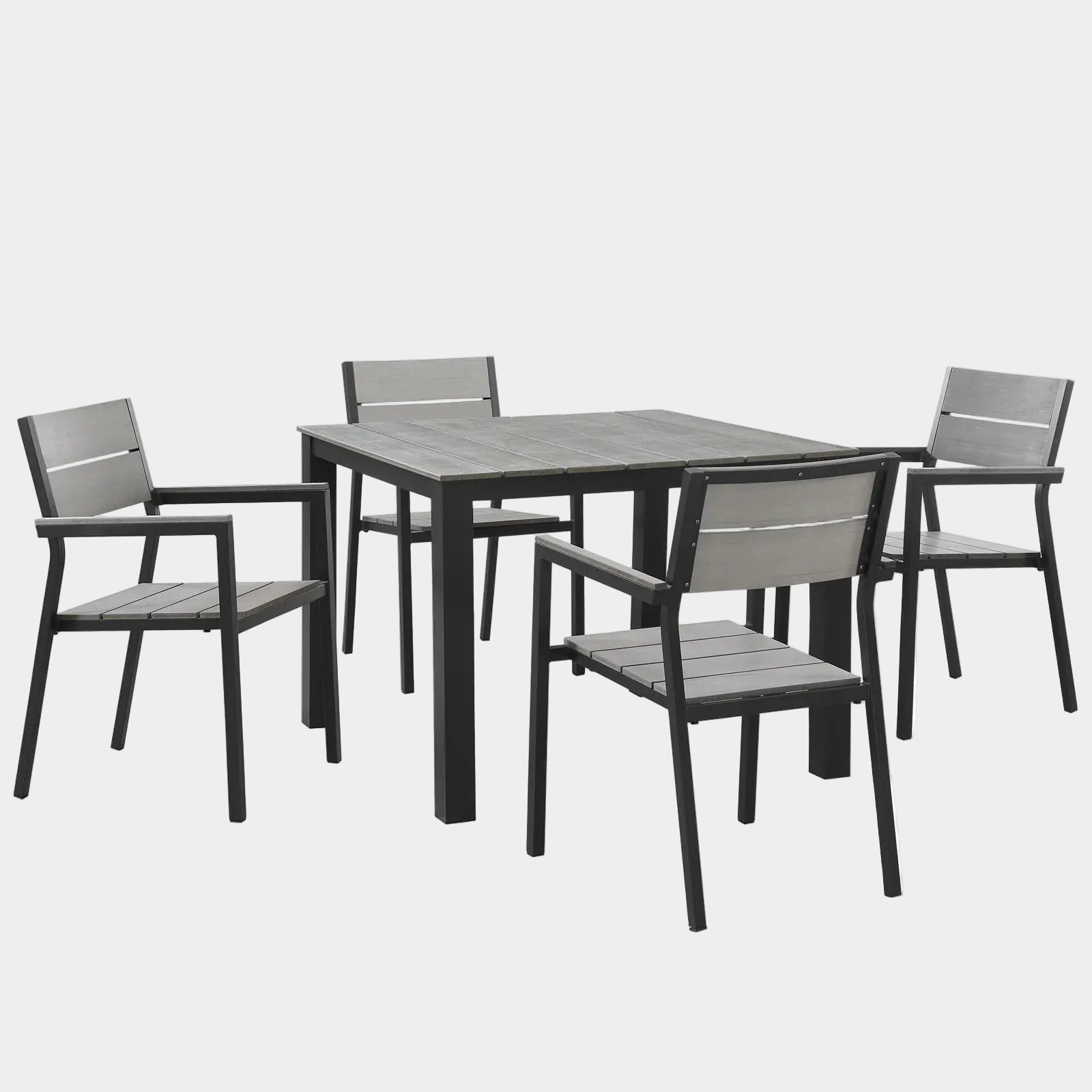Maine 5 Piece Outdoor Patio Dining Set in Brown Gray