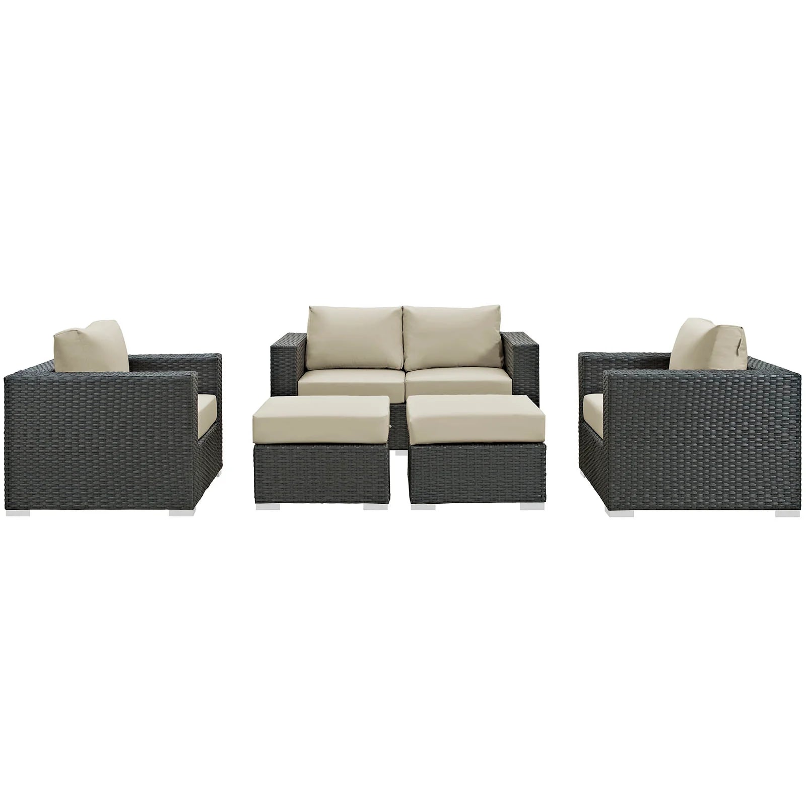 Sojourn 5 Piece Outdoor Patio Sunbrella® Sectional Set in Canvas Antique Beige