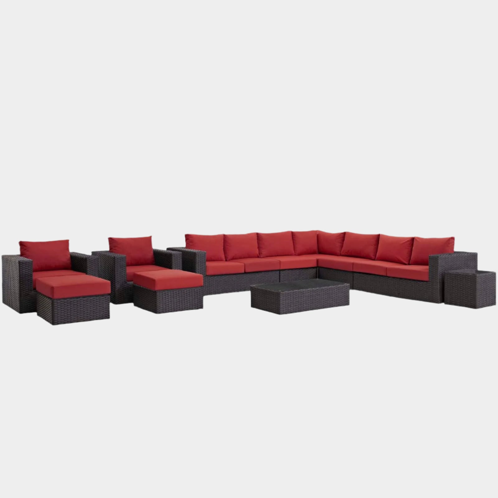 Sojourn 11 Piece Outdoor Patio Sunbrella® Sectional Set in Canvas Red