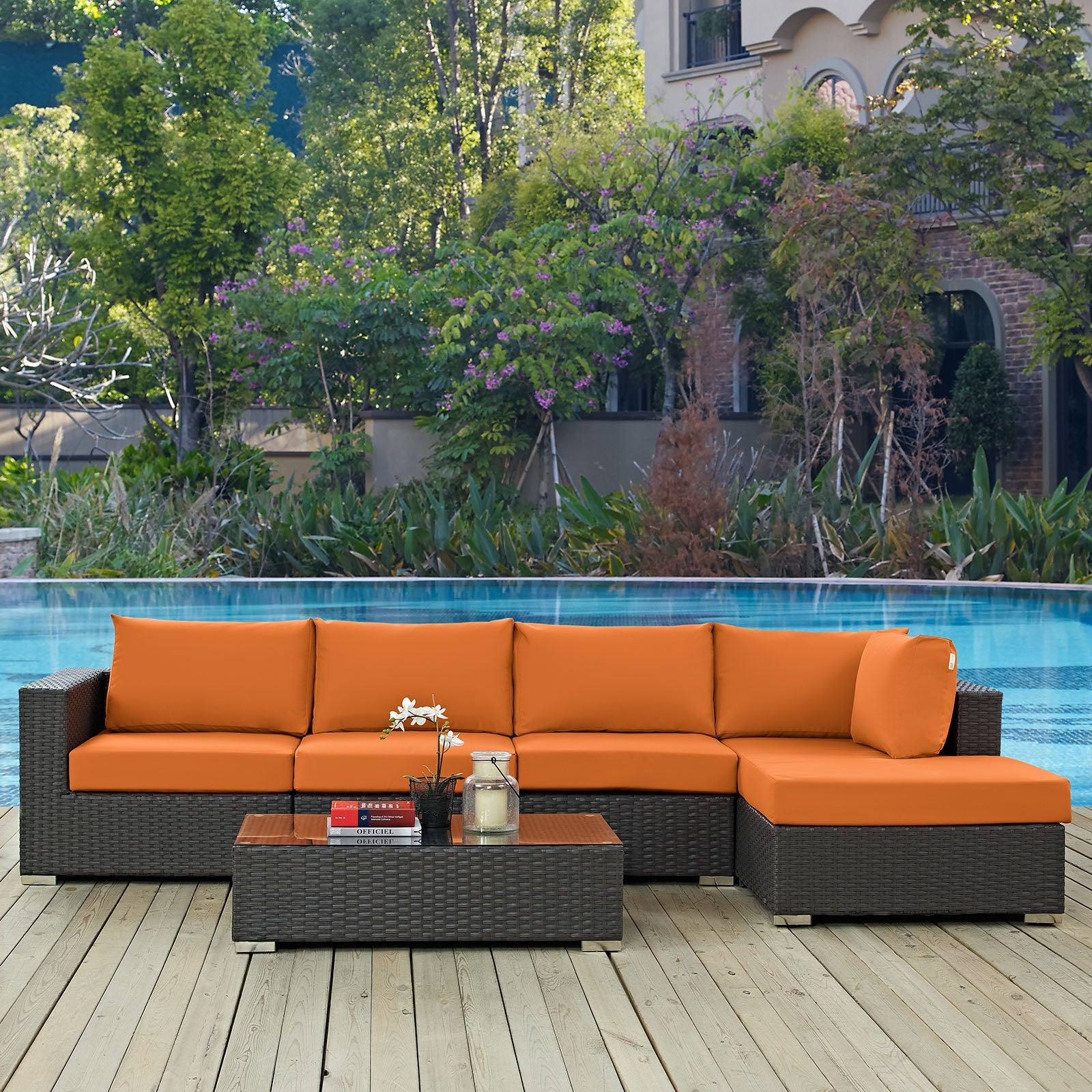 Sojourn 5 Piece Outdoor Patio Sunbrella® Sectional Set in Canvas Tuscan