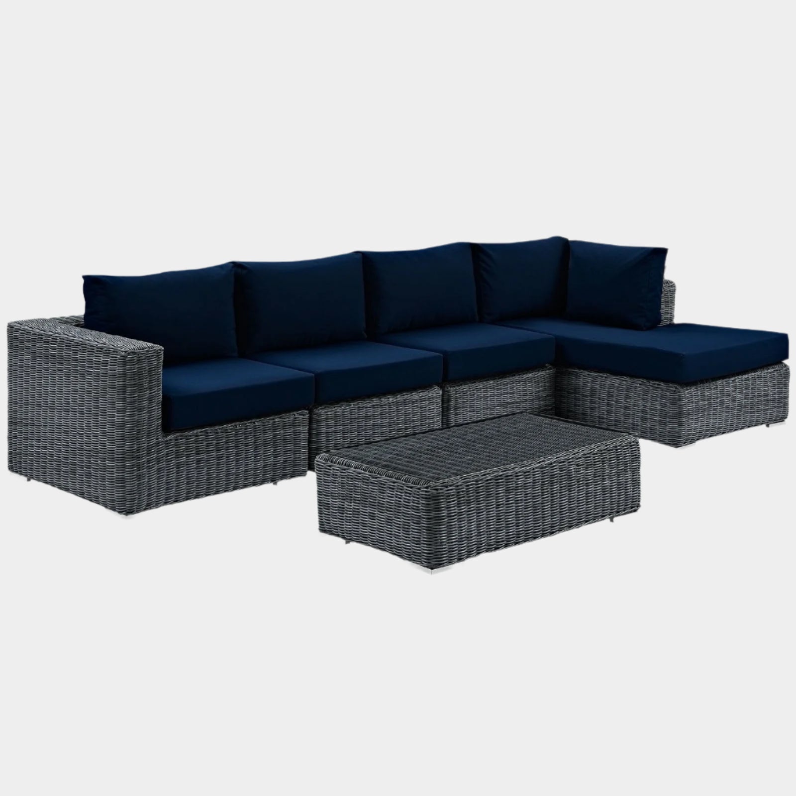 Summon 5 Piece Outdoor Patio Sunbrella® Sectional Set in Canvas Navy