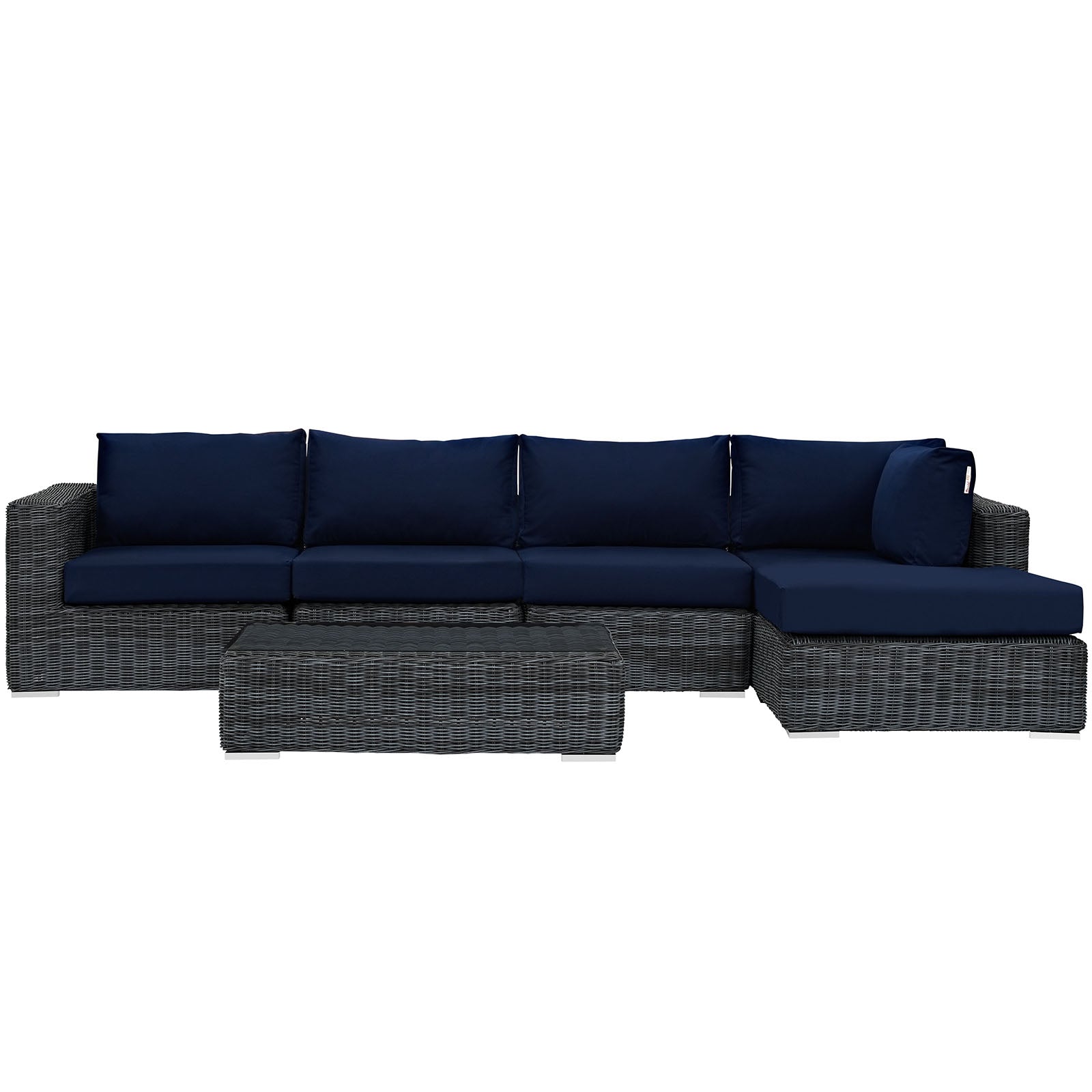 Summon 5 Piece Outdoor Patio Sunbrella® Sectional Set in Canvas Navy