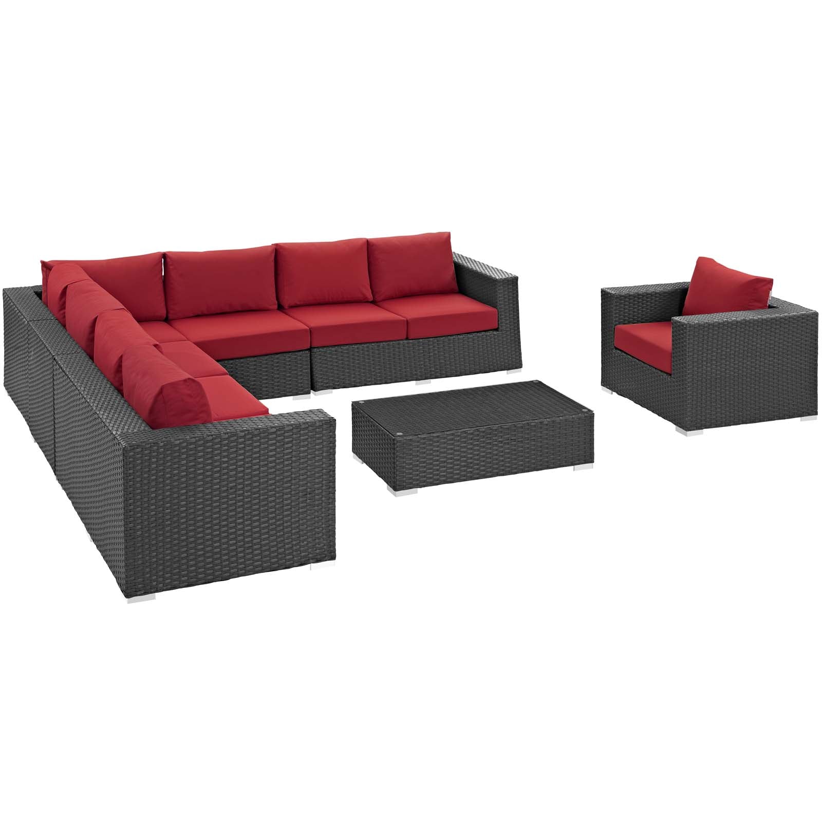 Sojourn 7 Piece Outdoor Patio Sunbrella® Sectional Set in Canvas Red