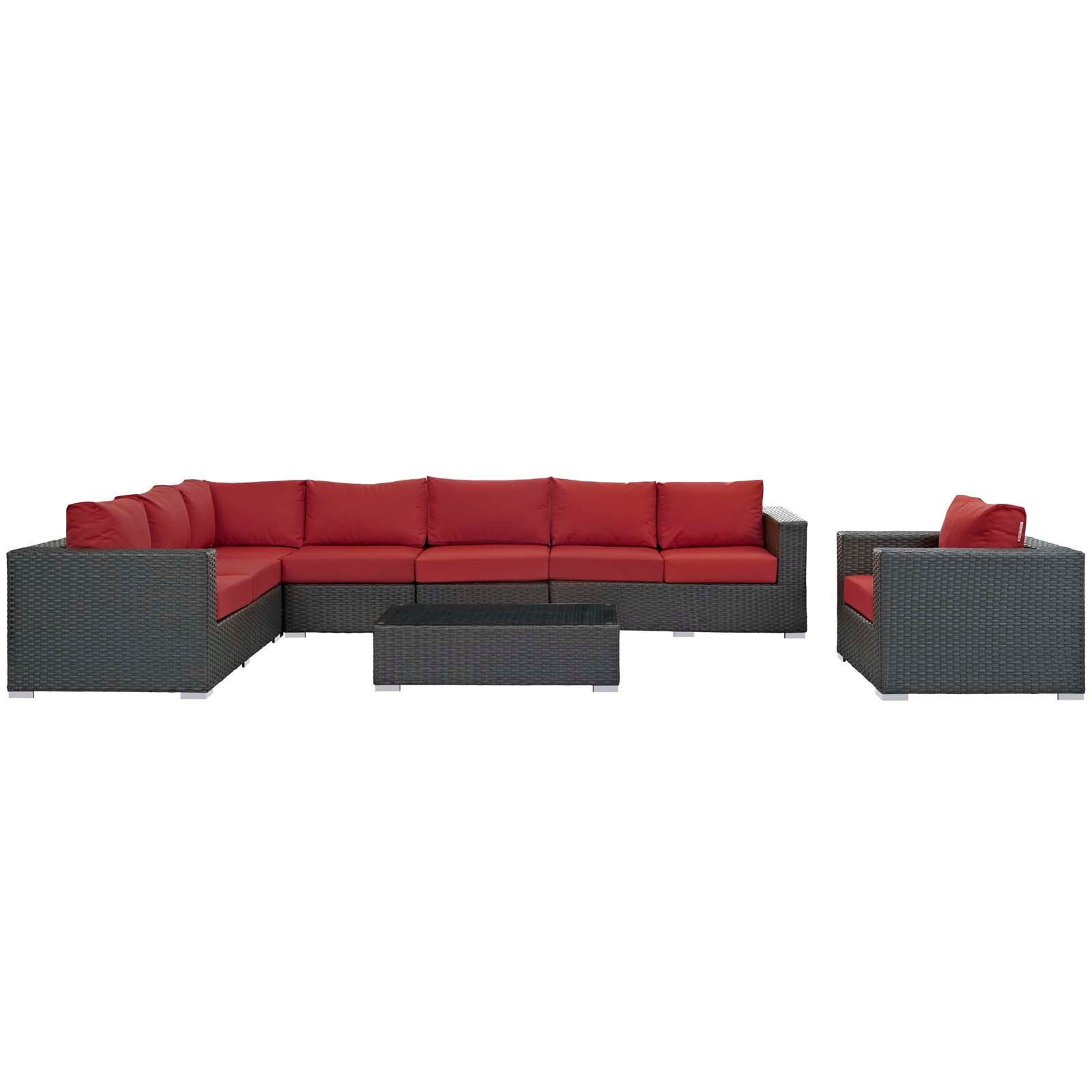 Sojourn 7 Piece Outdoor Patio Sunbrella® Sectional Set in Canvas Red