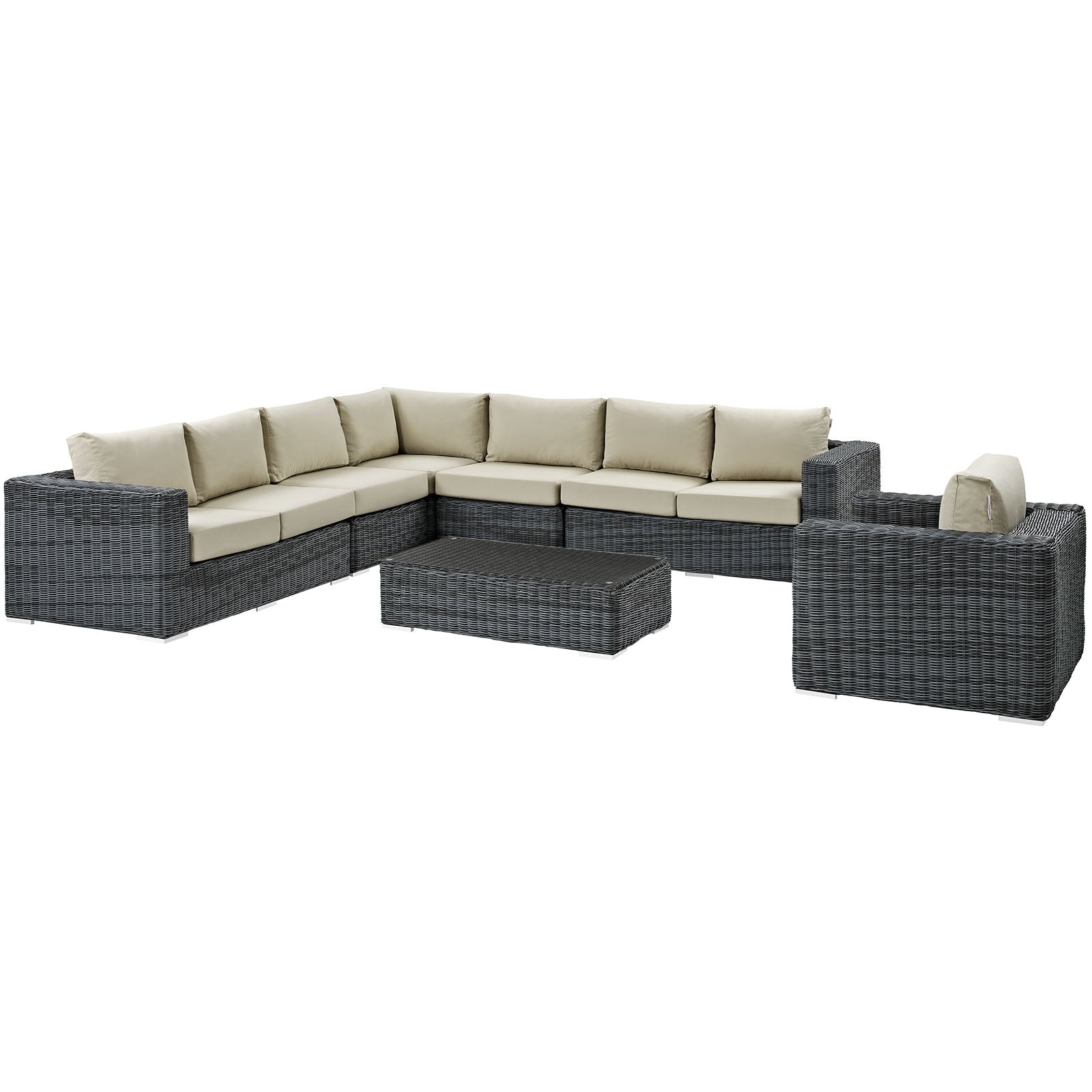 Summon 7 Piece Outdoor Patio Sunbrella® Sectional Set in Gray Beige